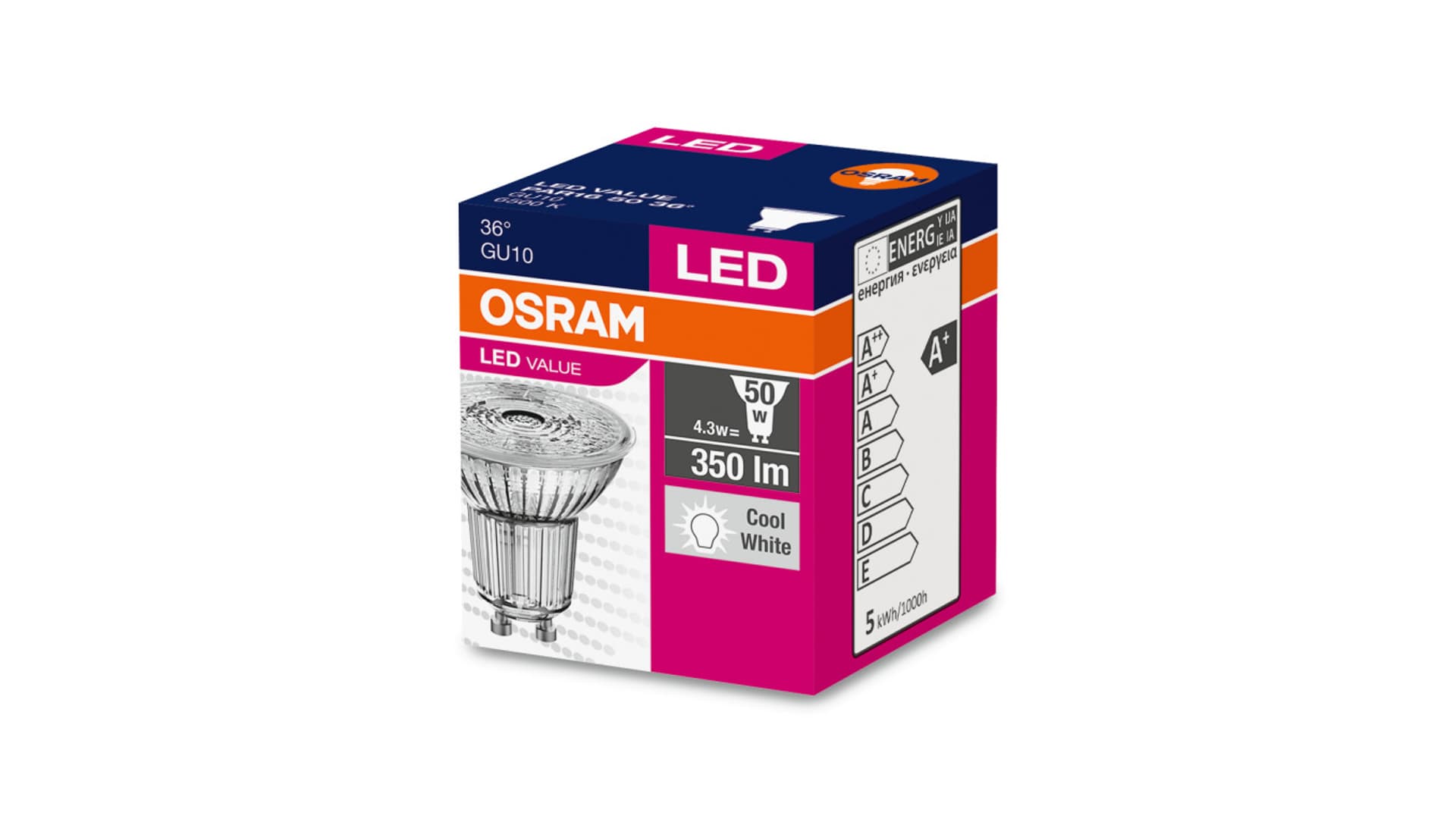 

Żarówka LED VALUE PAR16 50 36st 4,3W/840 GU10 4058075055155