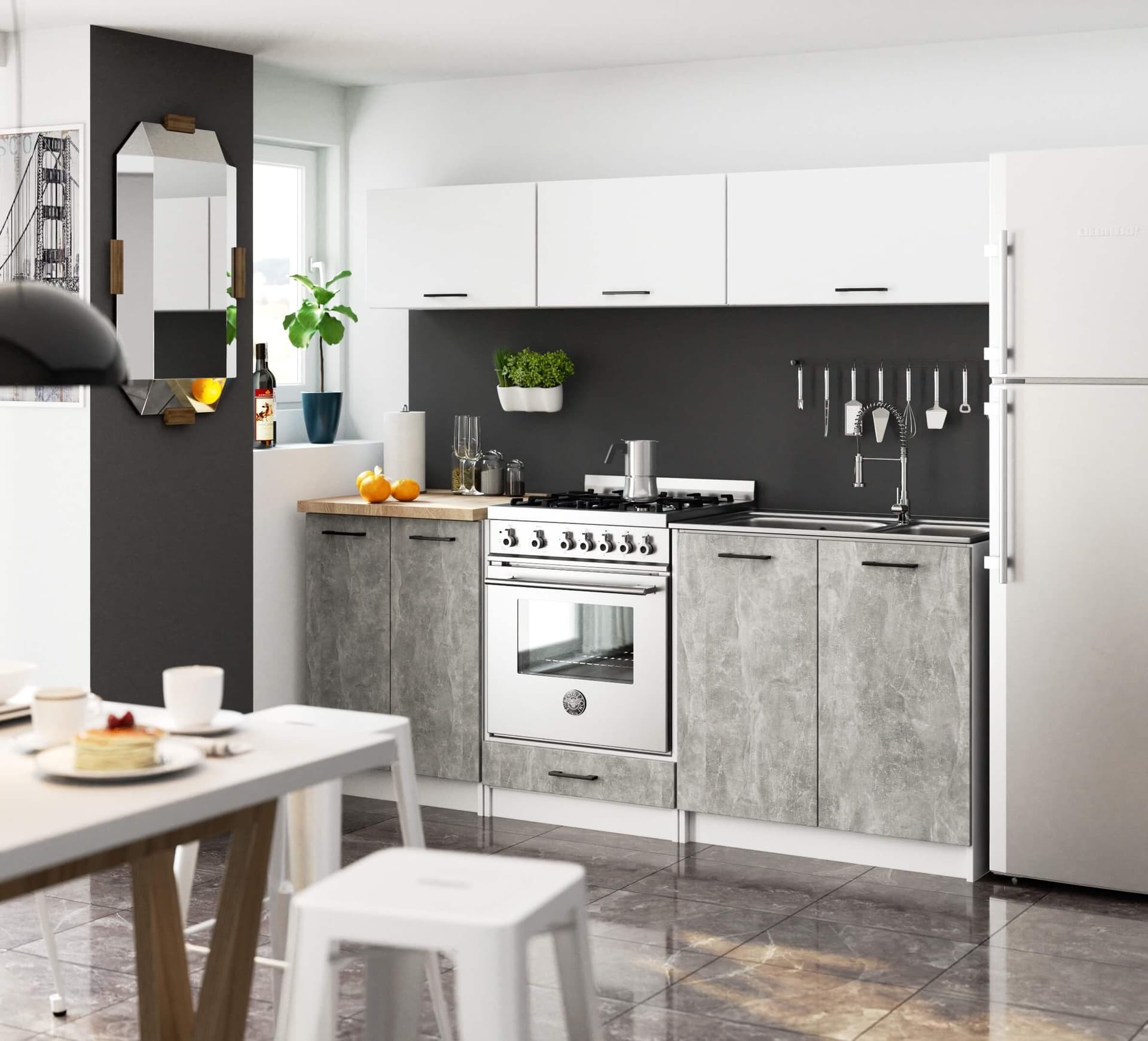 

MEBLE KUCHENNE ZESTAW OLIWIA G1 2.0M BIAŁY-BETON