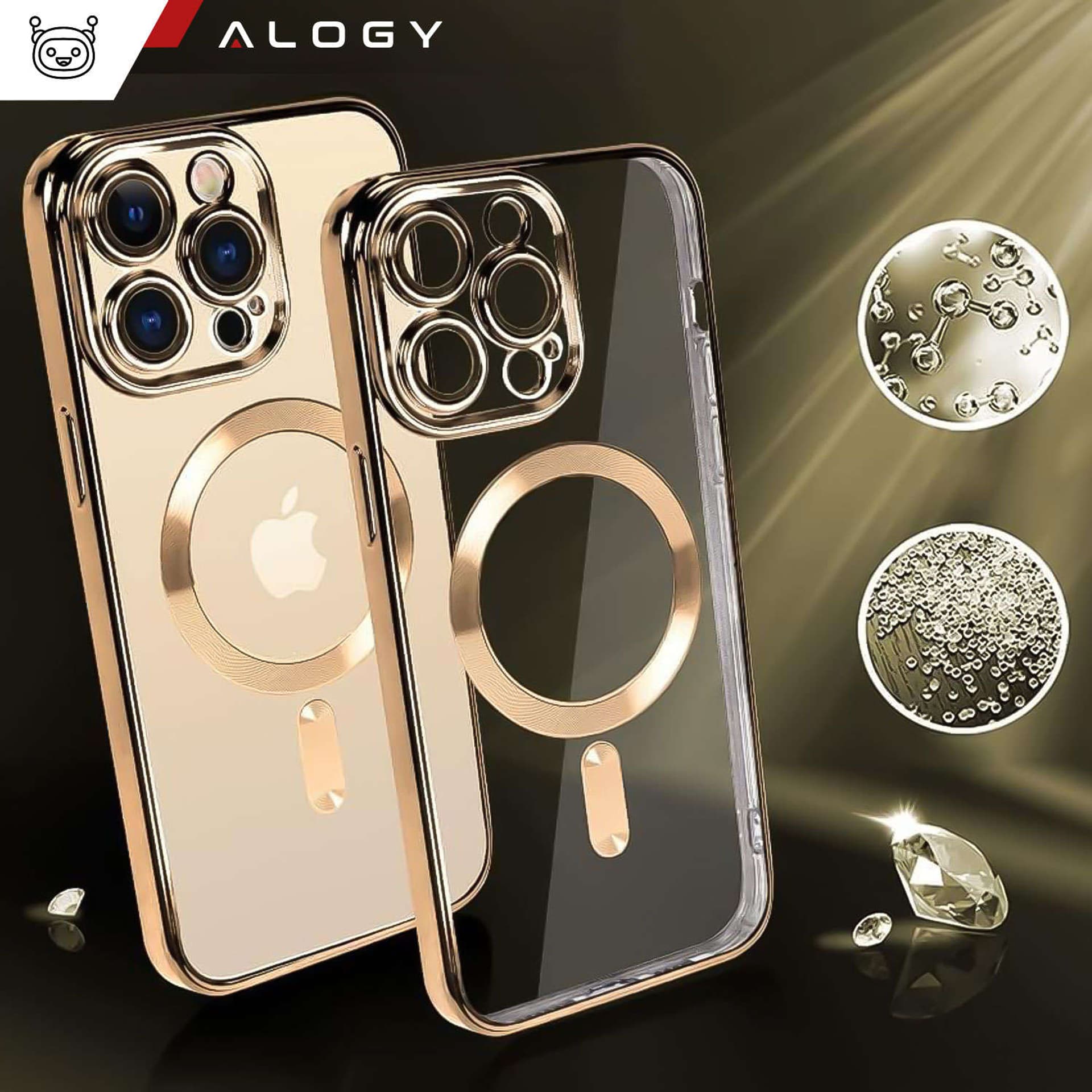 

Etui MagSafe Case do Apple iPhone 14 Pro Max Alogy Glamour Luxury Ring obudowa Złote przezroczyste