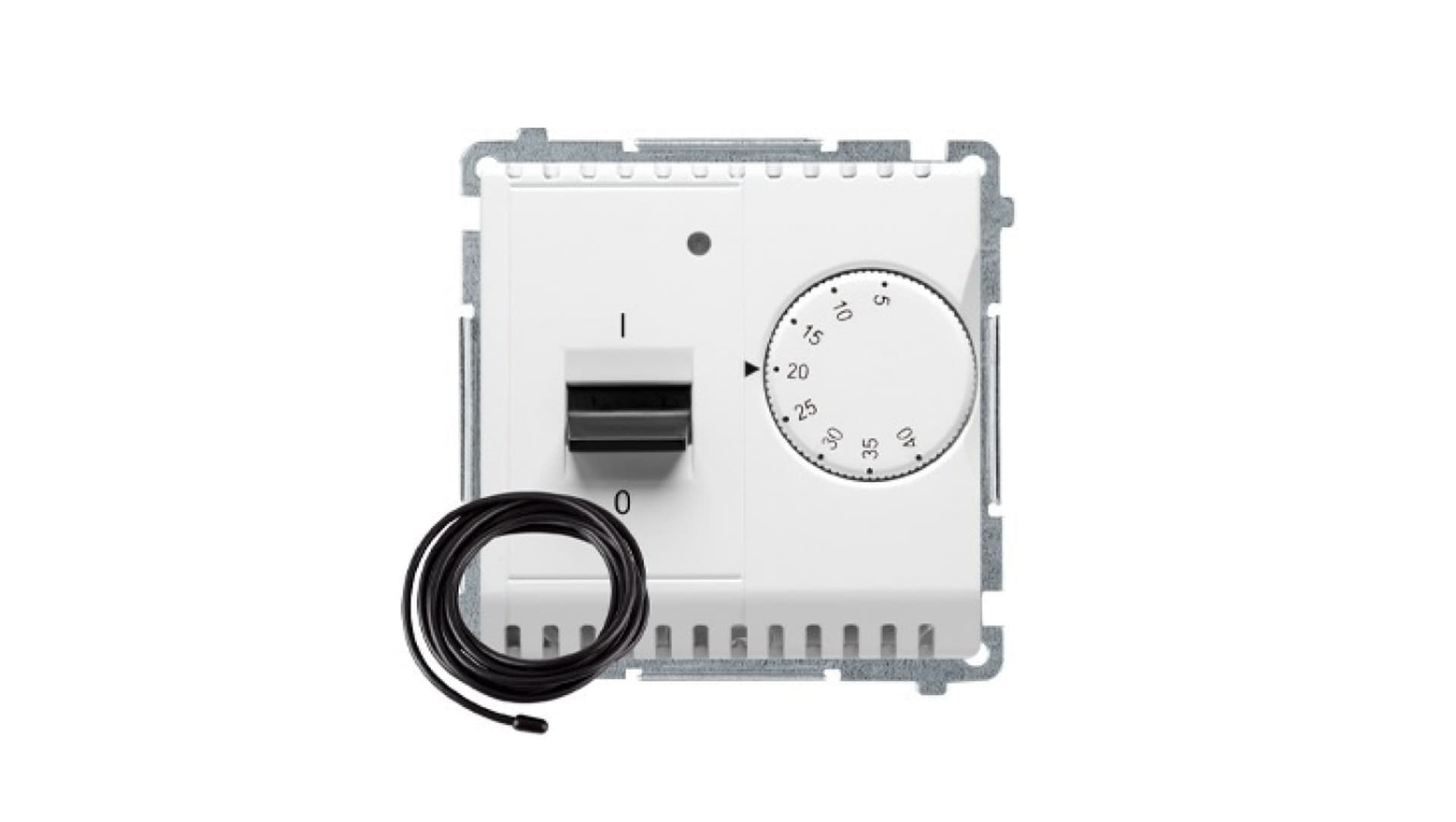 

Simon Basic Regulator temperatury z czujnikiem zewnętrznym, 16A, 230V. Montaż gniazda na wkręty do puszki, biały BMRT10ZS.02/11