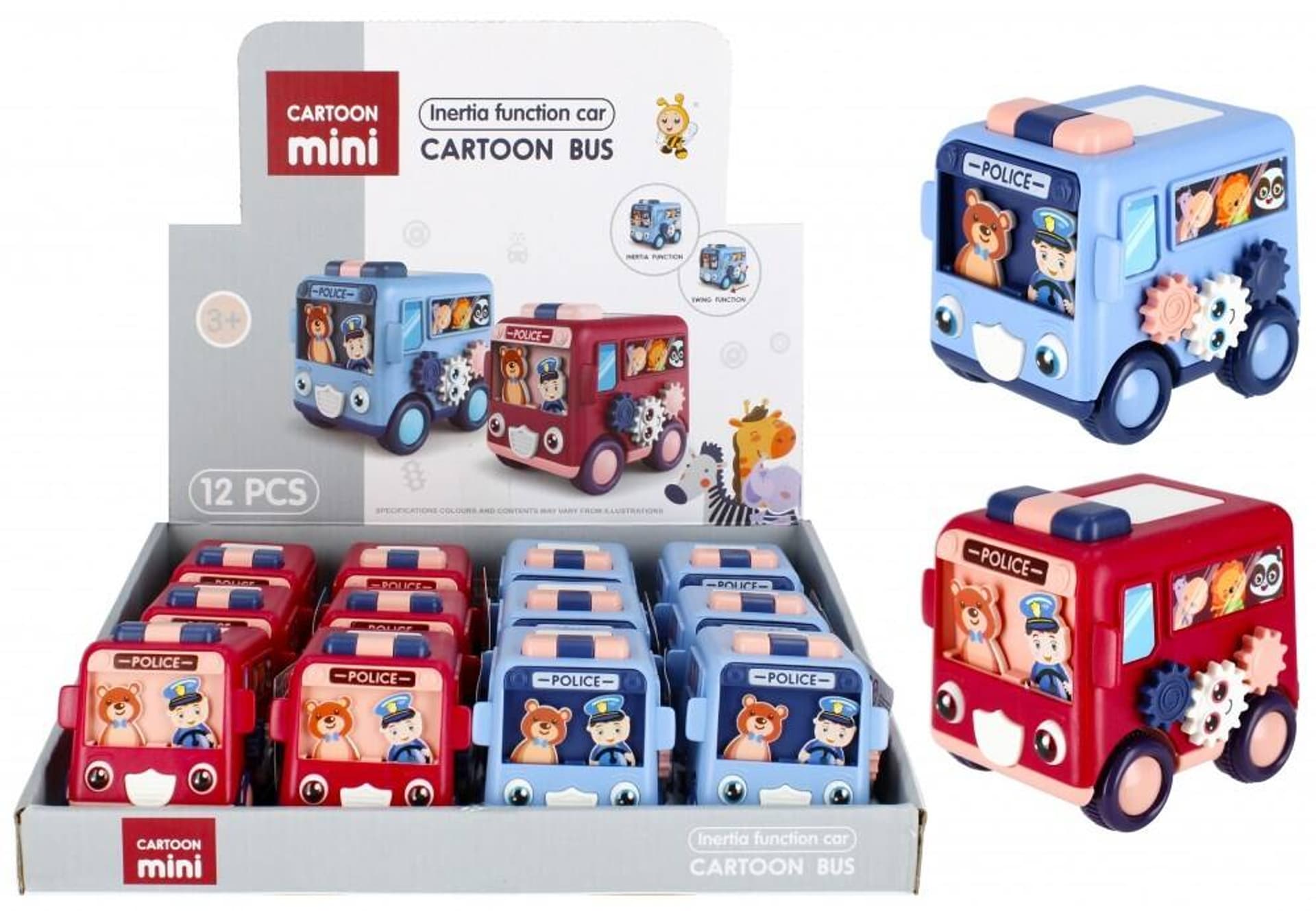 

AUTO CARTOON 8CM POLICJA BUS ZABAWKA DLA DZIECI