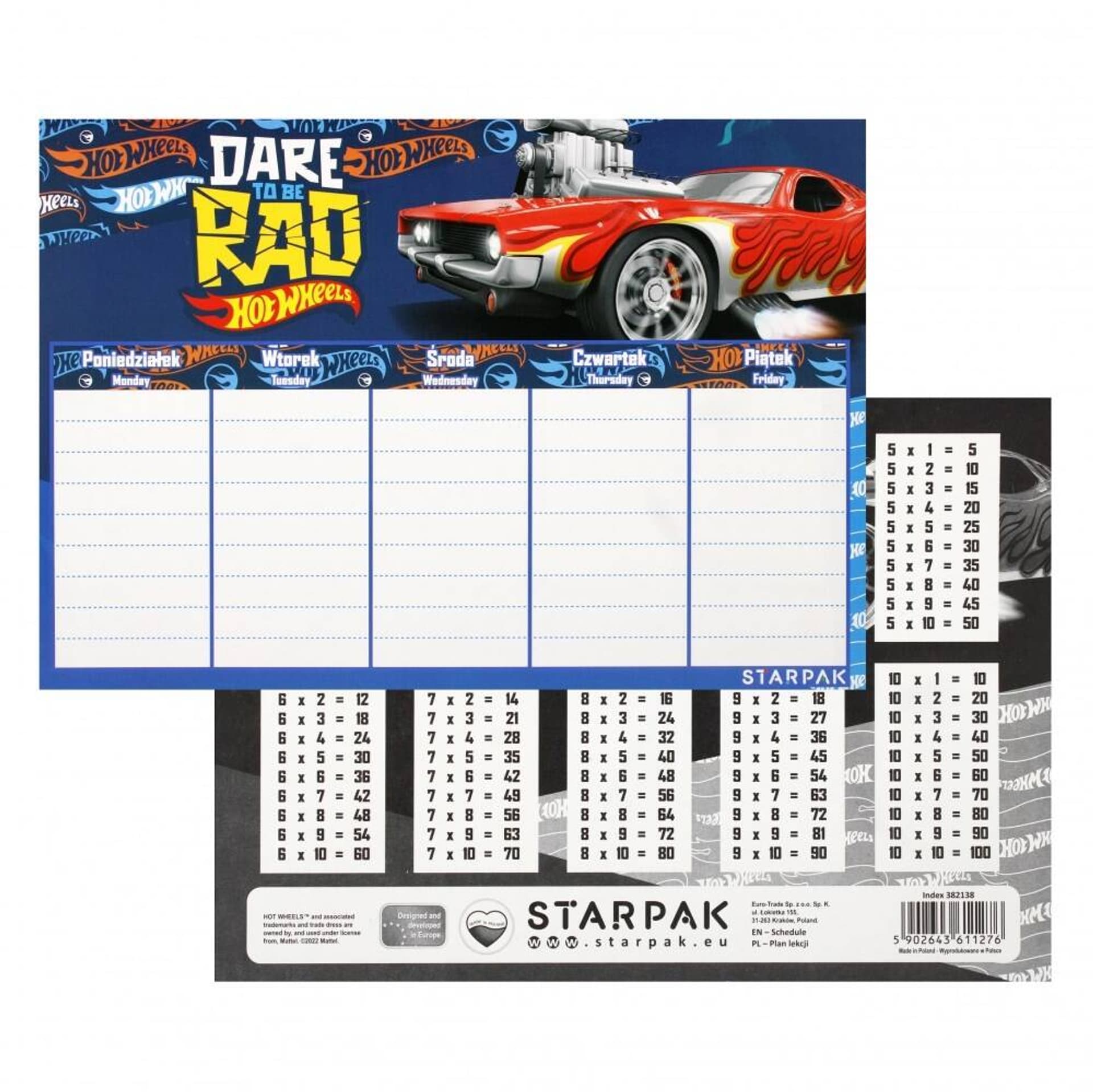 

Plan lekcji z tabliczką mnożenia A5 Hot Wheels STARPAK 382138