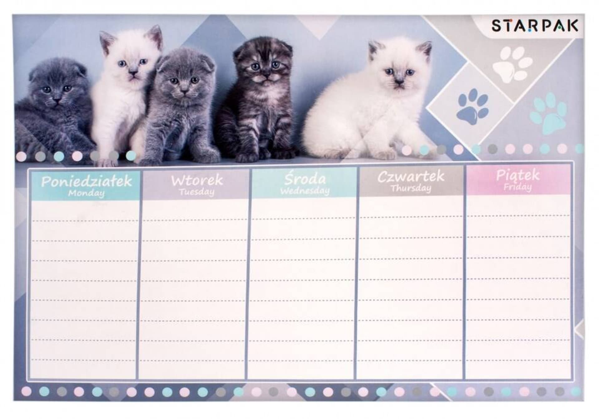 

Plan lekcji z tabliczką mnożenia Cuties Kotki STARPAK 409085