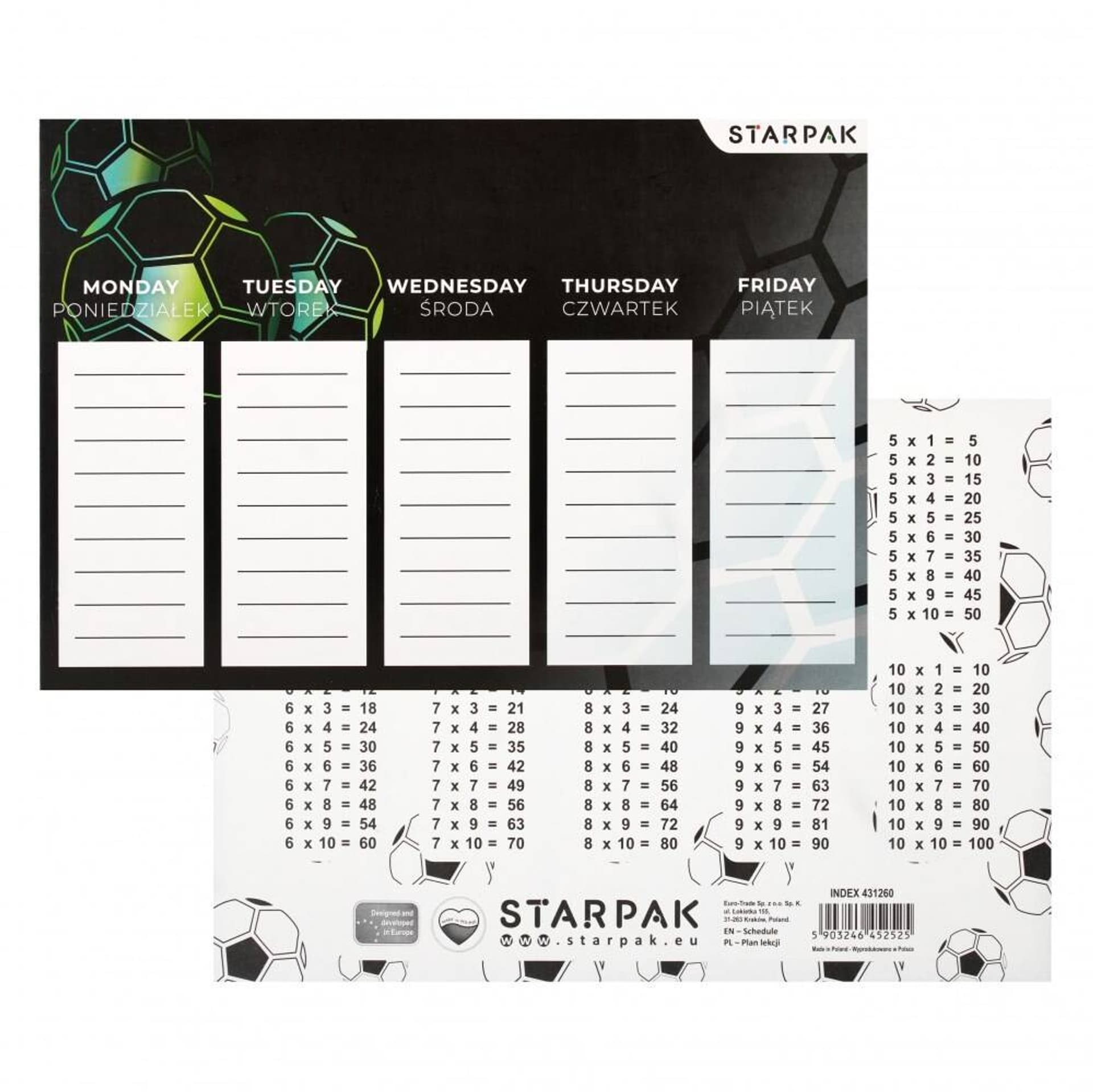 

Plan lekcji z tabliczką mnożenia A5 Football STARPAK 431260