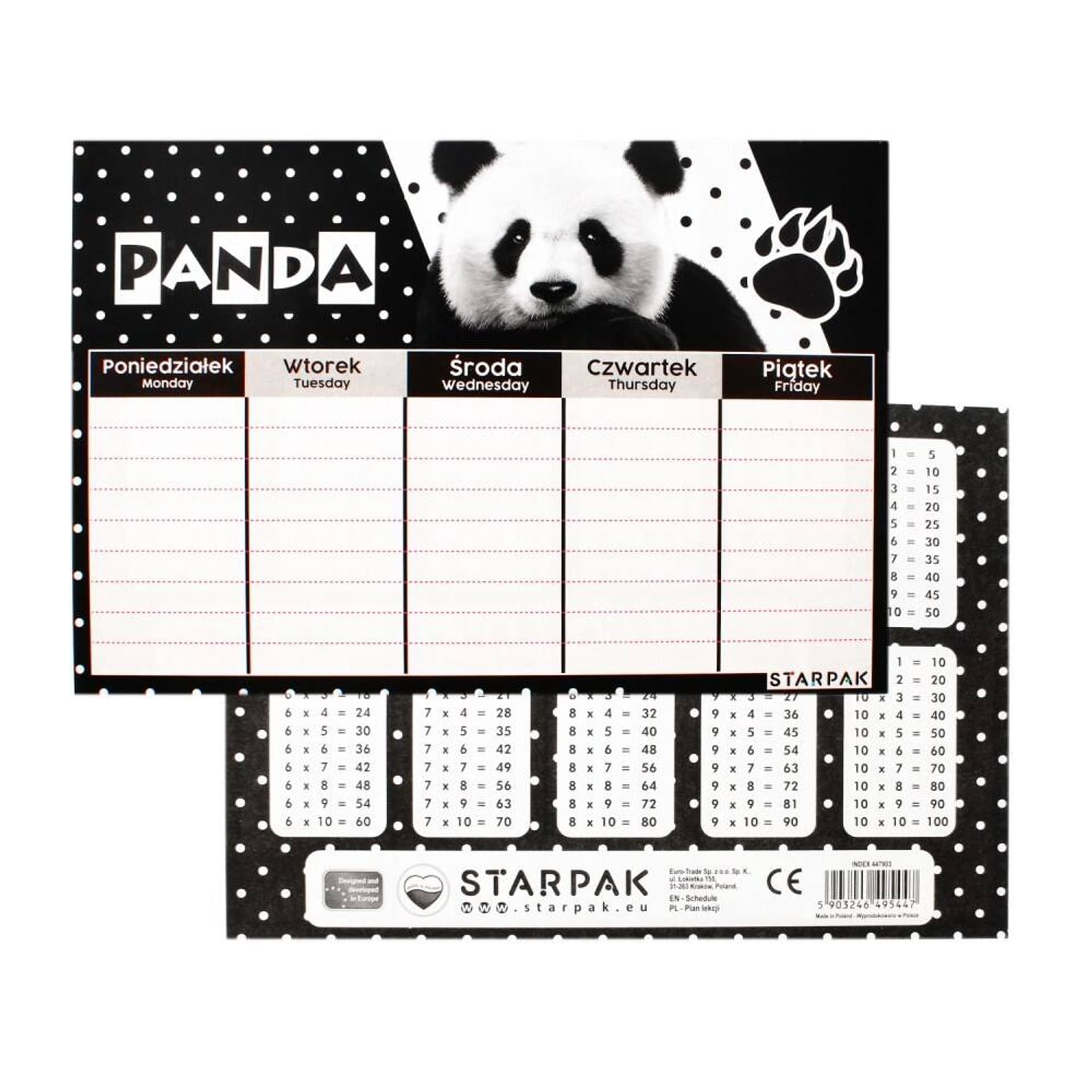 

Plan lekcji z tabliczką mnożenia A5 Panda STARPAK 447903