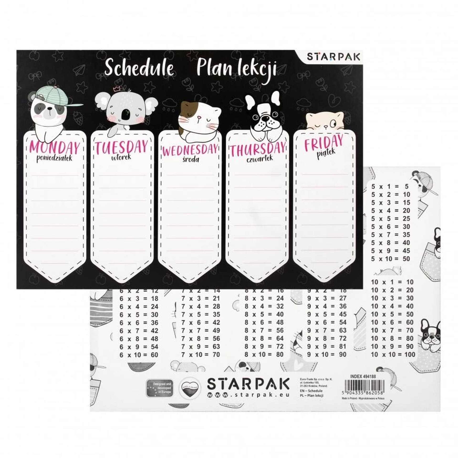 

Plan lekcji z tabliczką mnożenia A5 Minisy STARPAK 494188