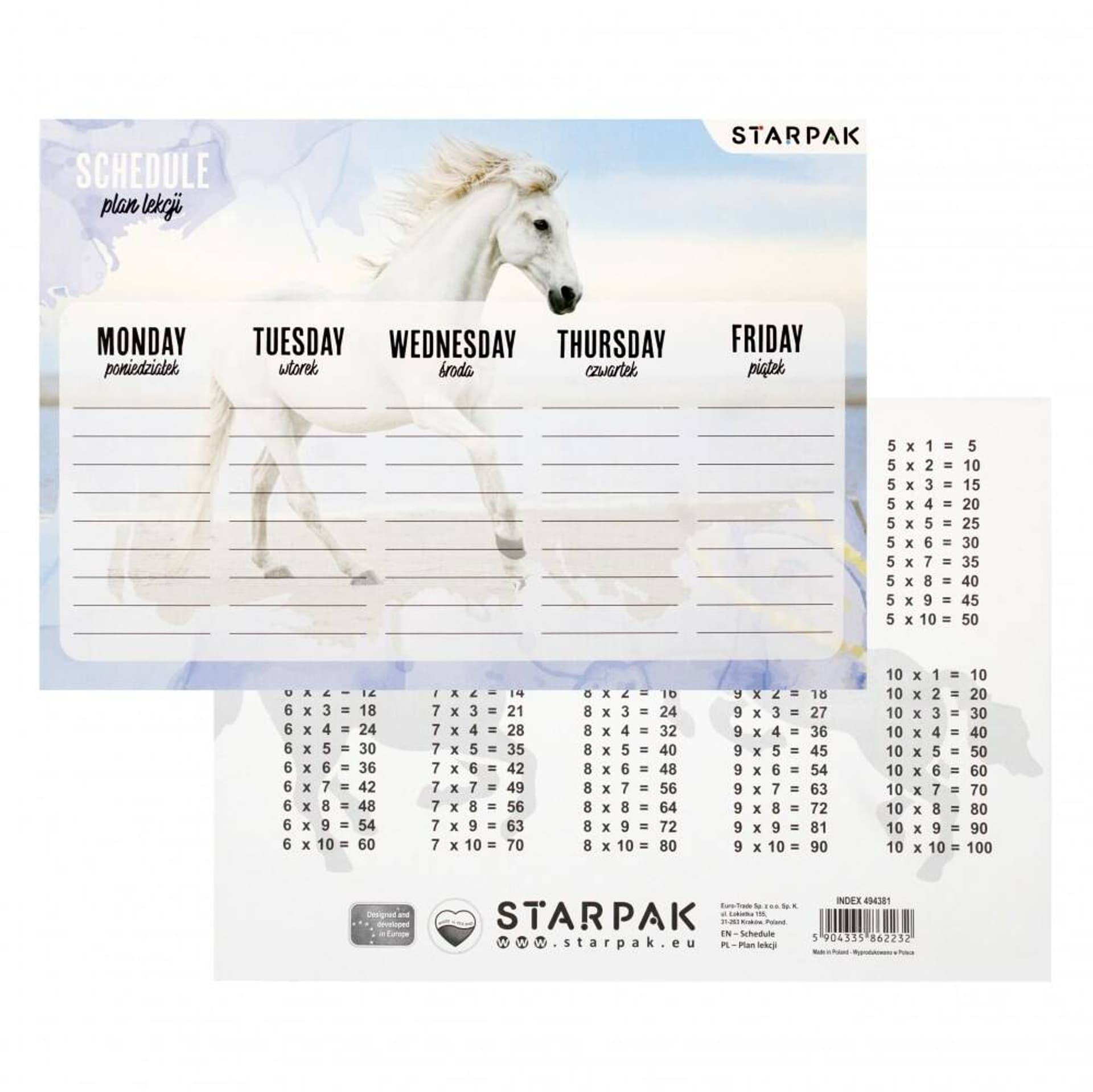 

Plan lekcji z tabliczką mnożenia A5 Horses STARPAK 494381