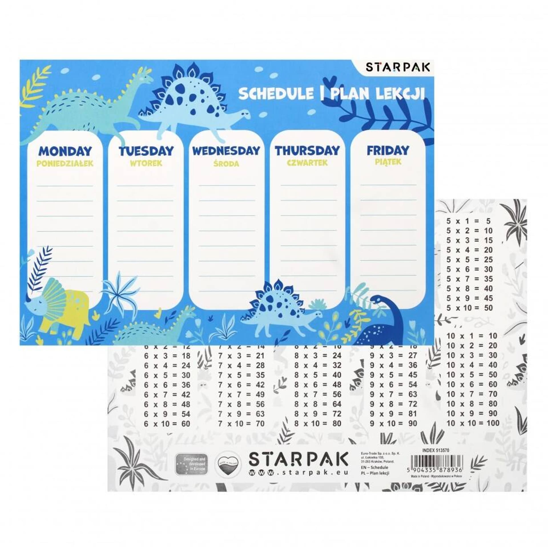 

Plan lekcji z tabliczką mnożenia A5 Dino Girl STARPAK 513570