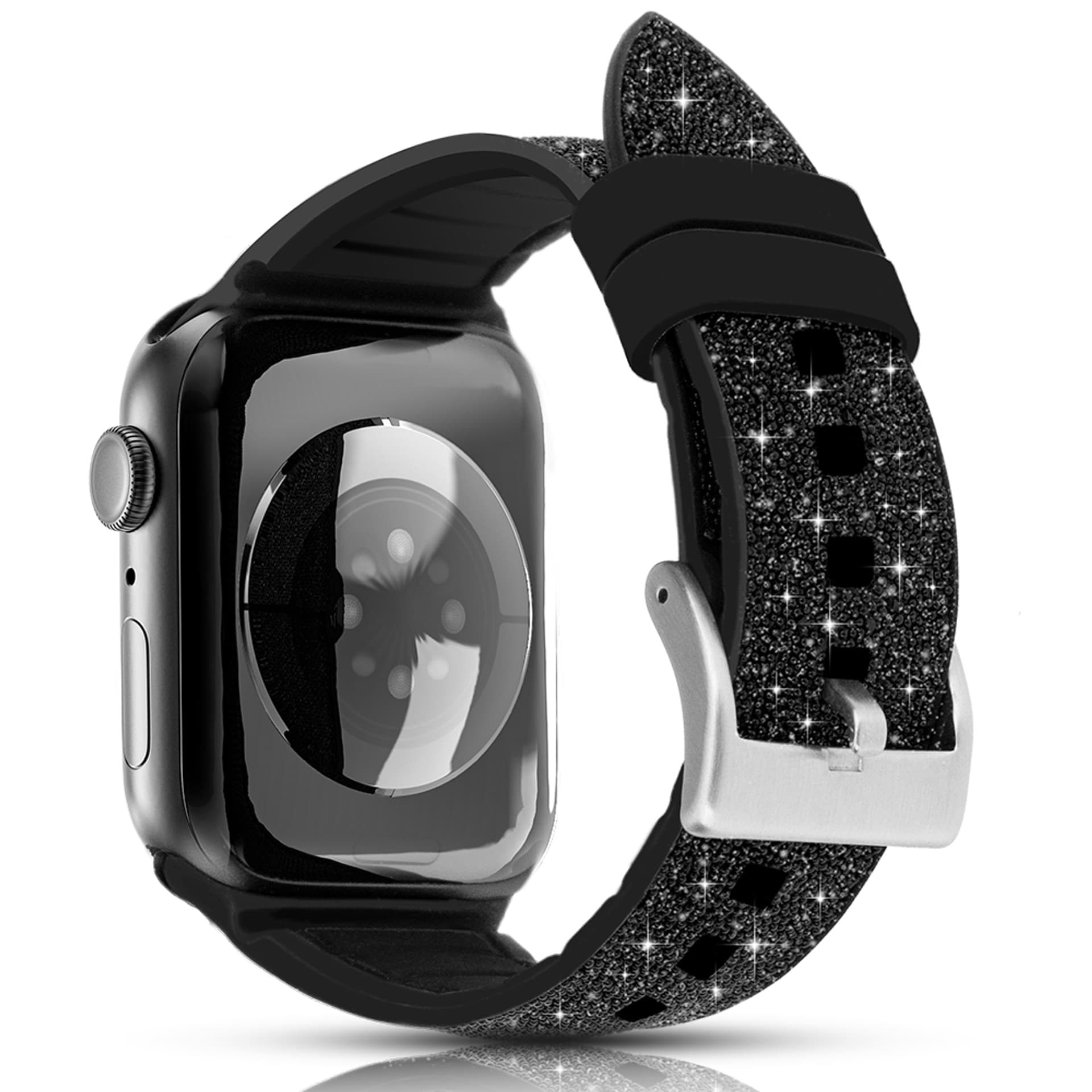 

Kingxbar Crystal Fabric Band pasek bransoletka do Watch 6 / SE / 5 / 4 / 3 / 2 (40mm / 38mm) silikonowy pasek kryształowa opaska czarny, 40mm / 38mm) silikonowy pasek kryształowa opaska czarn
