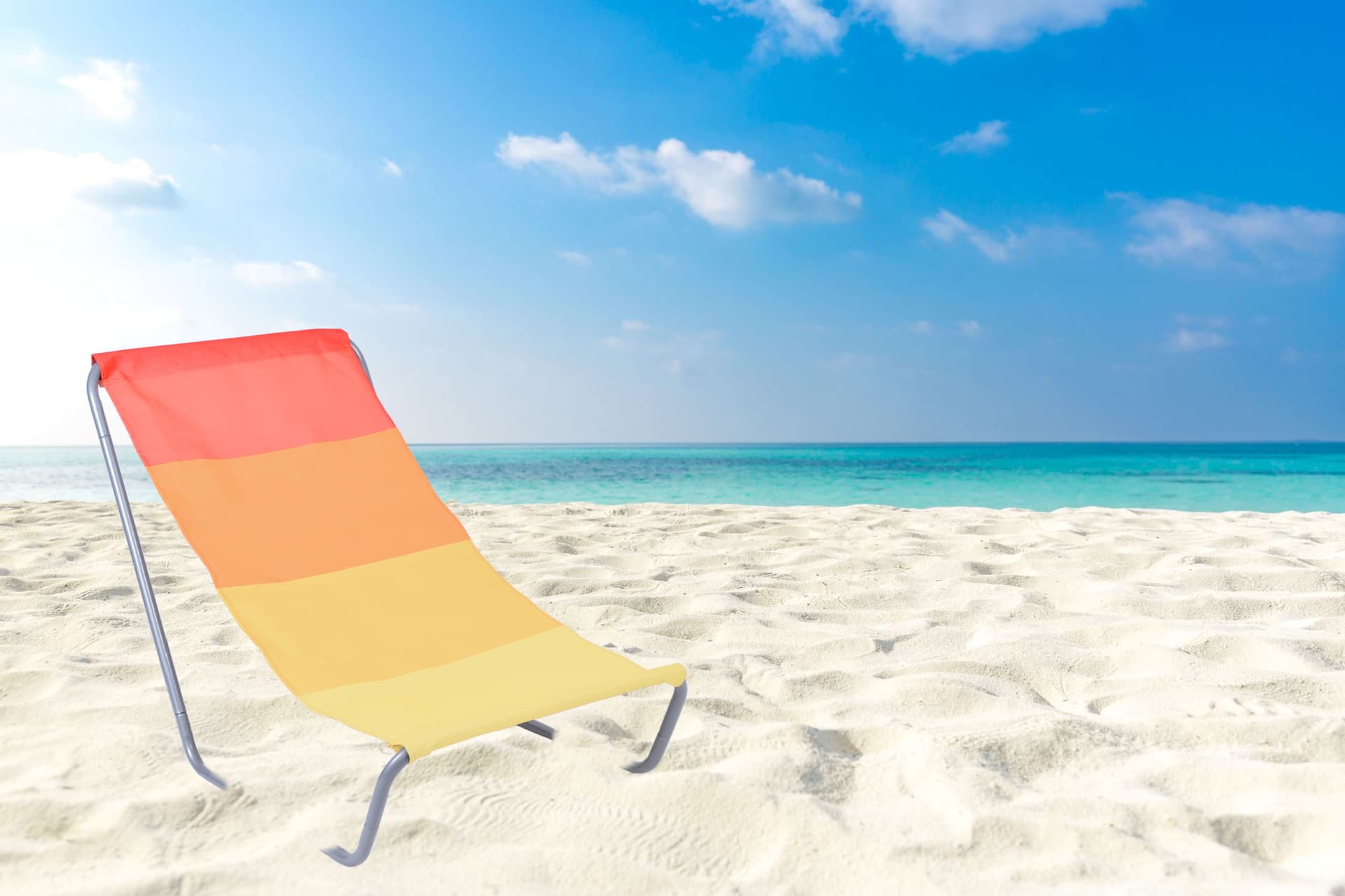

Leżak turystyczny plażowy składany OLEK - pomarańczowe pasy
