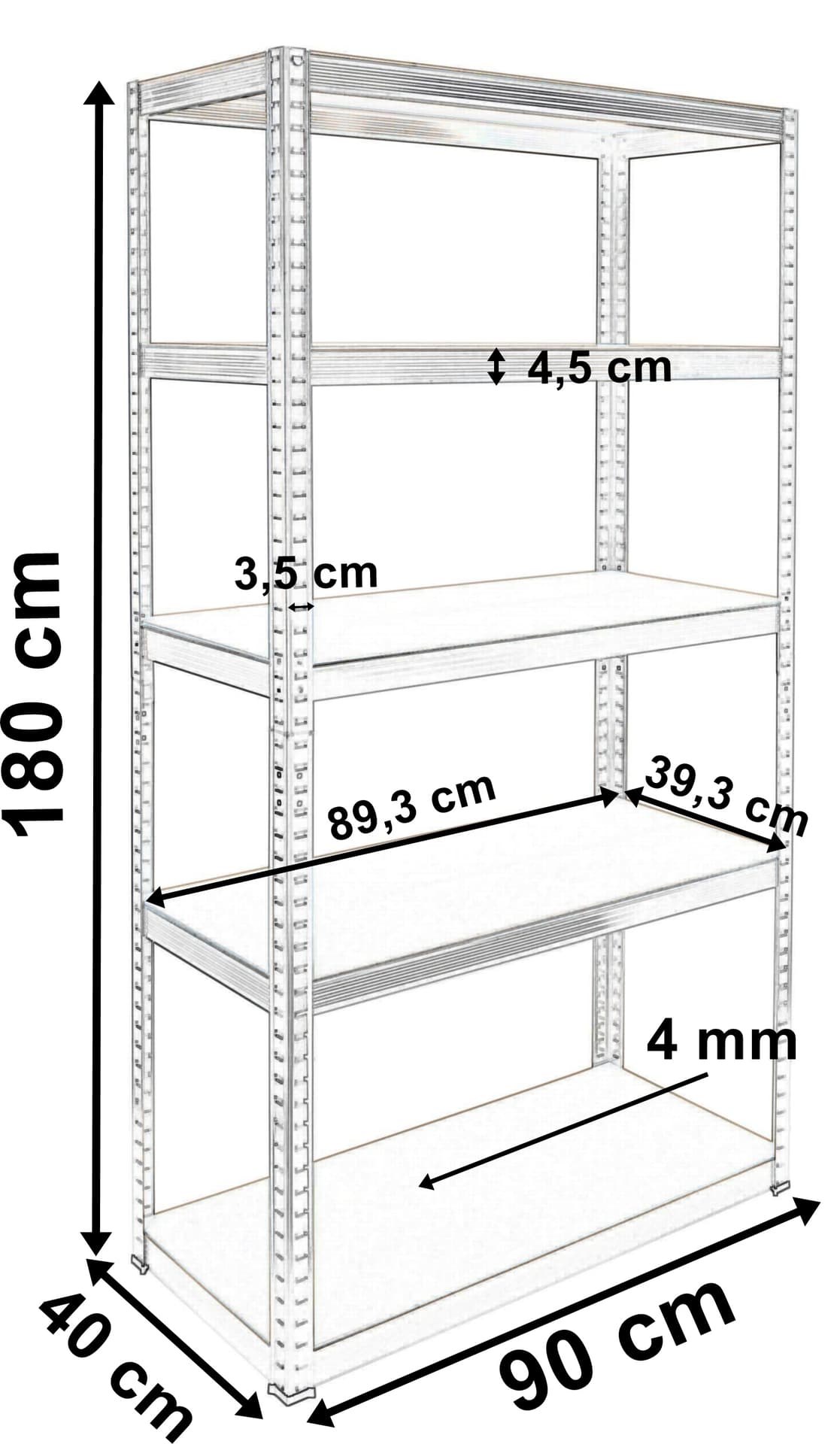 

Regał magazynowy 5 poziomów 875 kg 180 x 90 x 40 cm