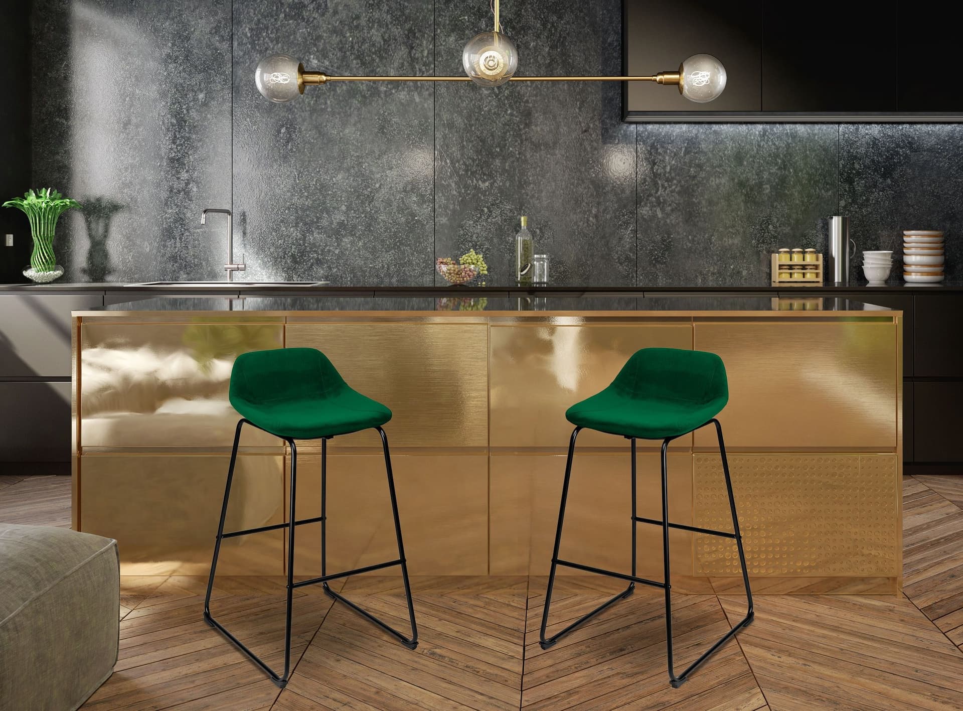 

Hoker barowy Sligo ciemnozielony Velvet 2 sztuki