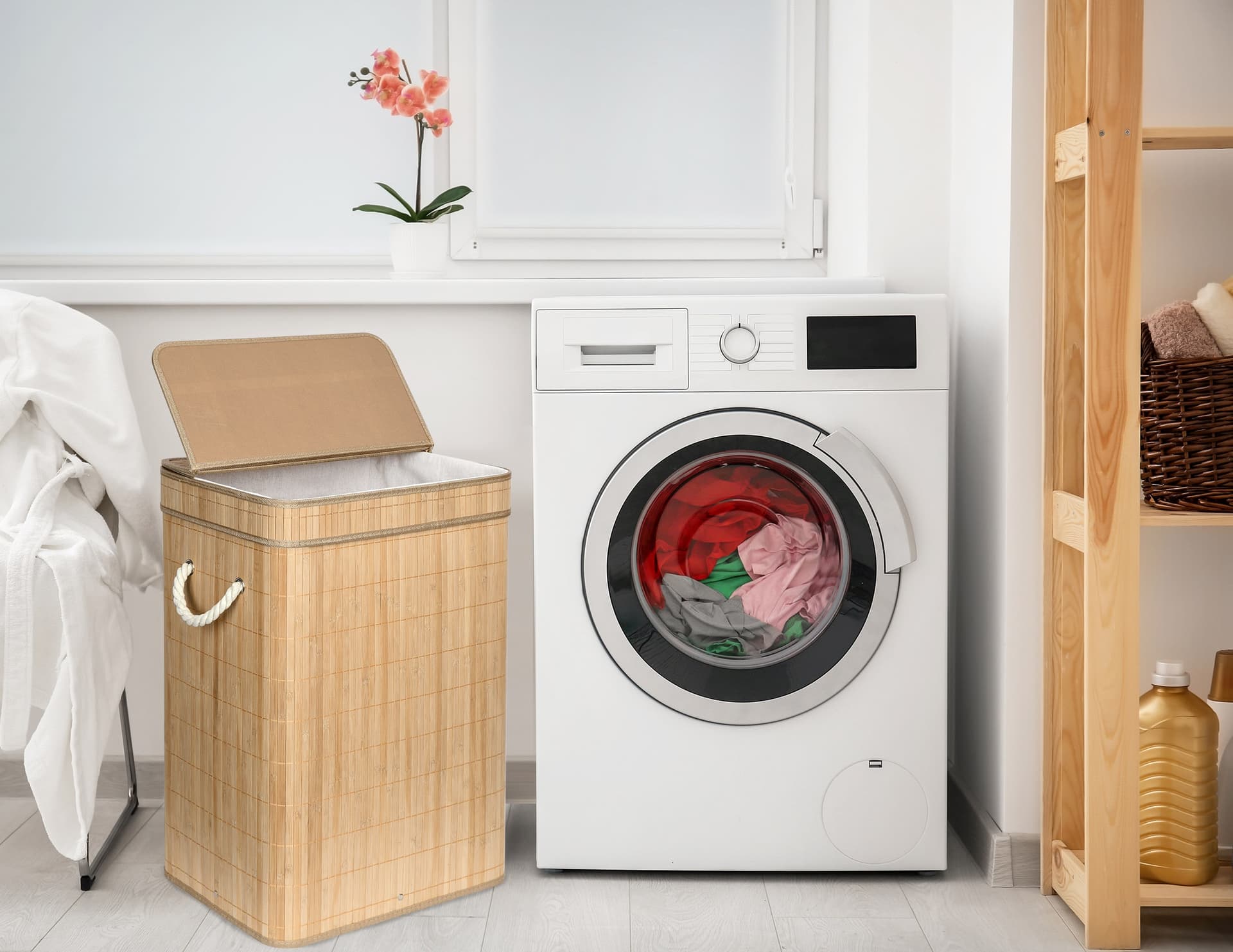 

Kosz na pranie bambusowy z pokrywą SOREN 80L natural
