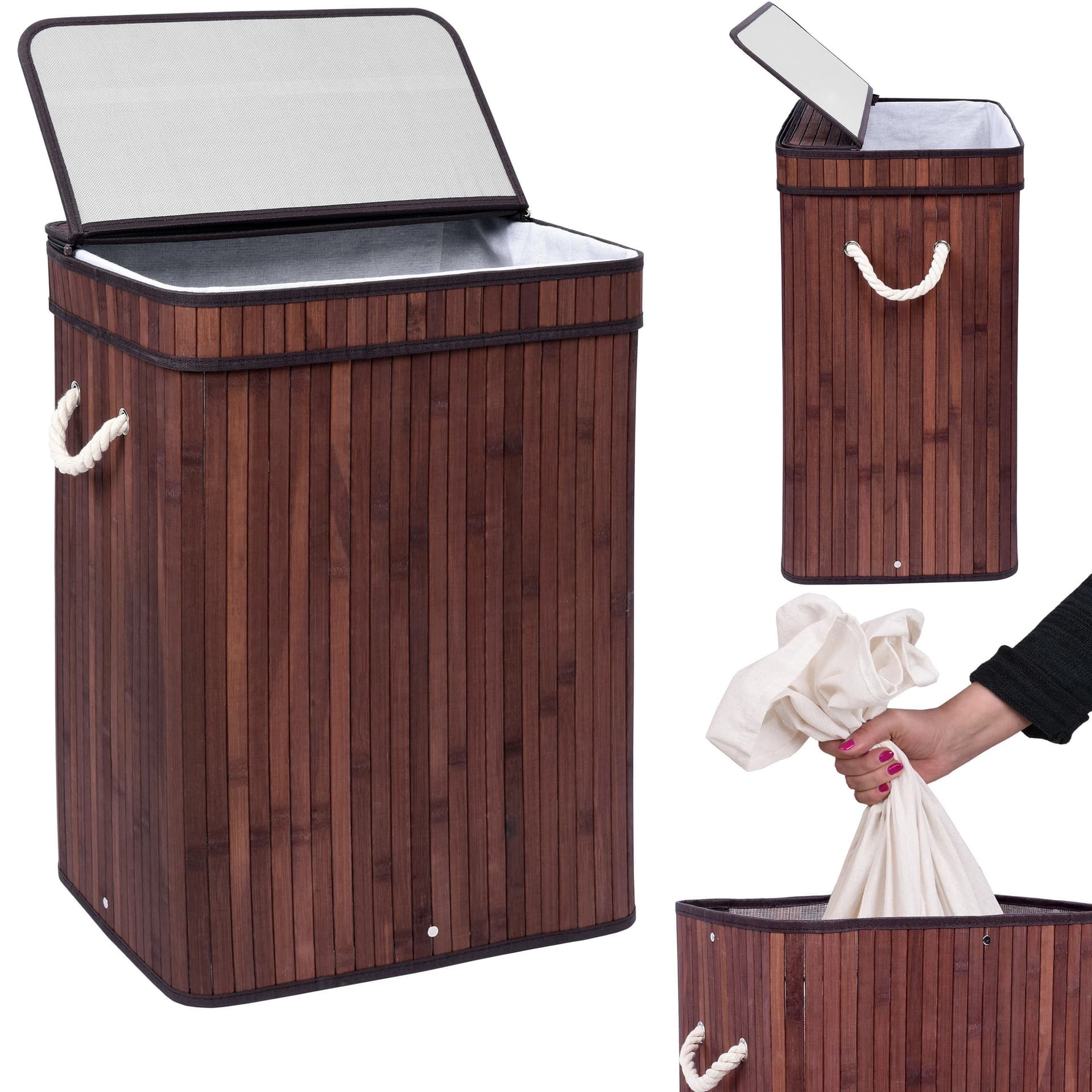 

Kosz na pranie bambusowy z pokrywą SOREN 80L wenge