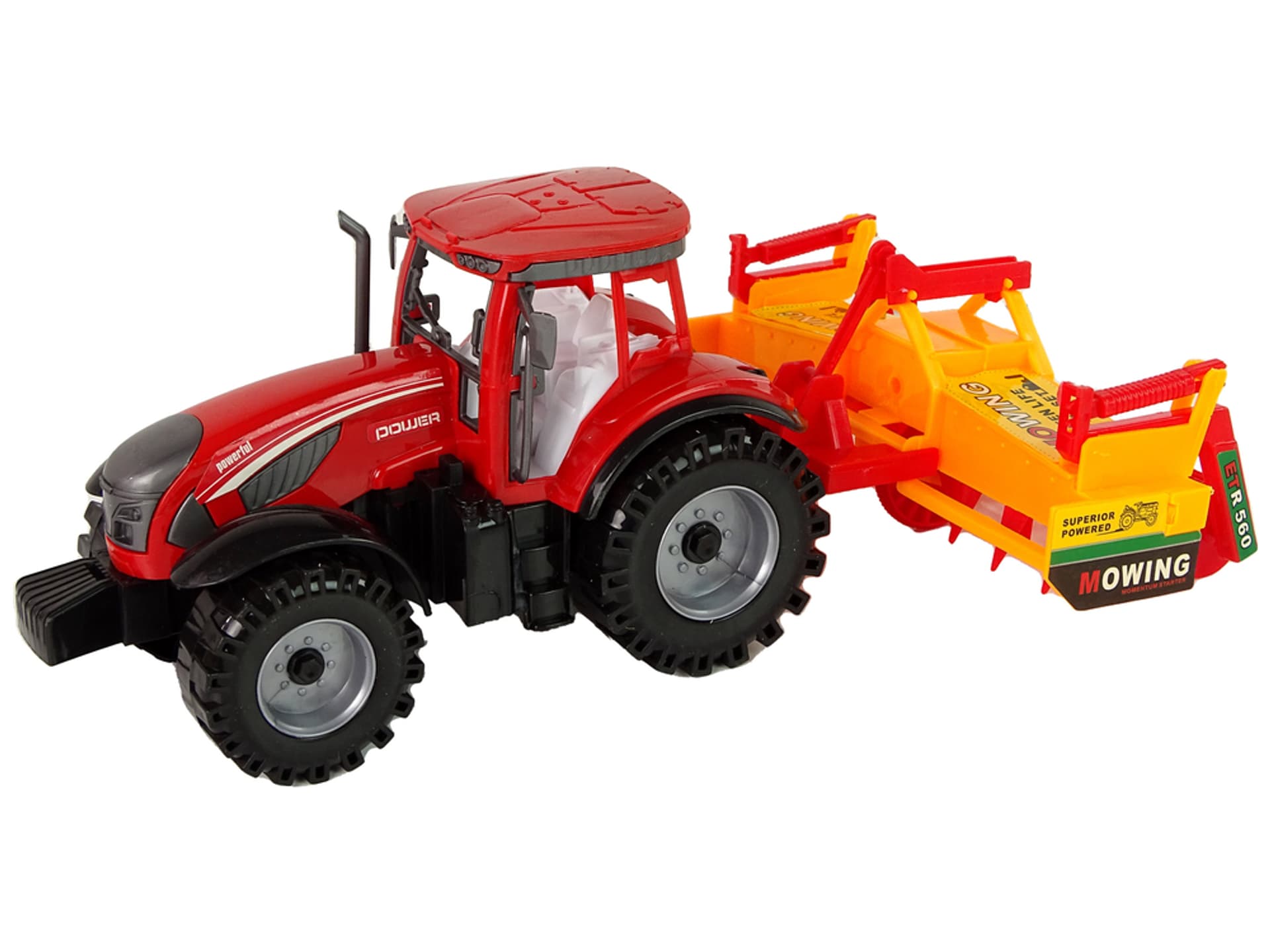 

Czerwony Traktor z Pomarańczowym Kultywatorem Napęd