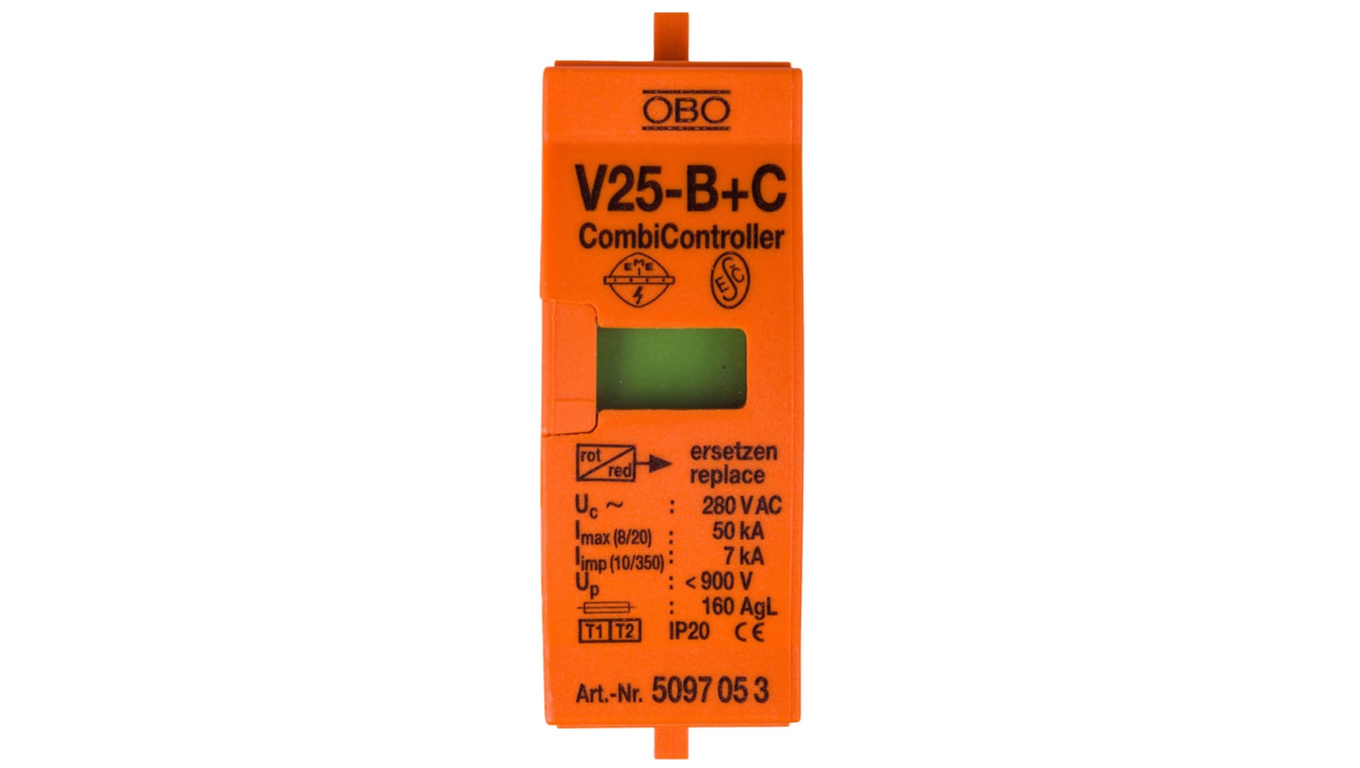 

Wkładka ogranicznika przepięć B+C Typ 1+2 7kA V25-B+C Typ 1+2/0-280 5097053