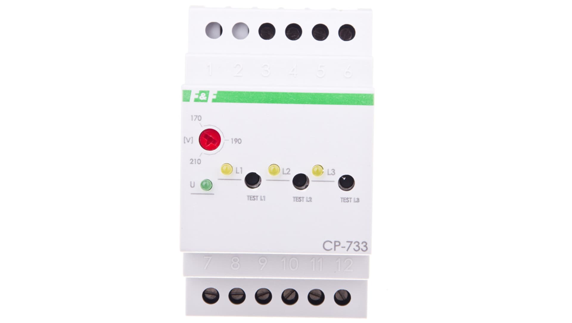 

Przekaźnik kontroli napięcia 3-fazowy 3x(50-450V)+N 3R 8A 170-210V AC CP-733, 50-450v)+n 3r 8a 170-210v ac cp-73