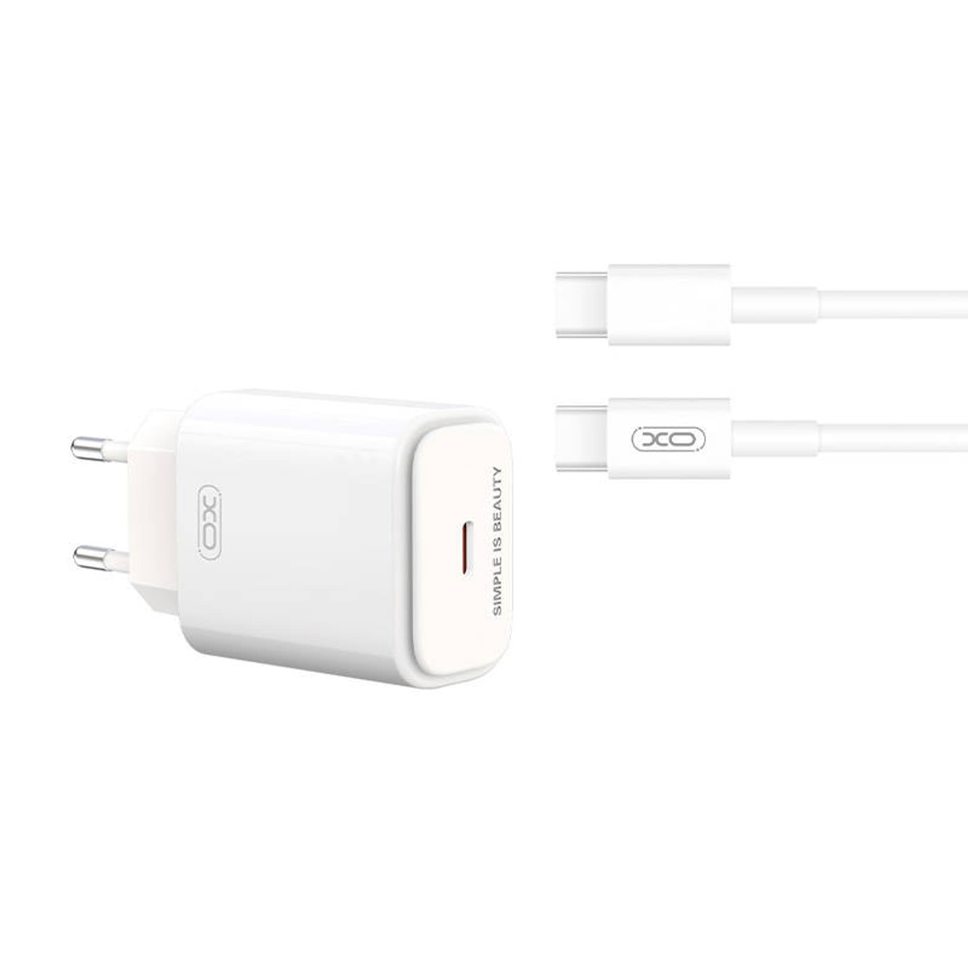 

Ładowarka sieciowa XO L90B, USB-C, PD 20W + QC 3.0 18W (biała)