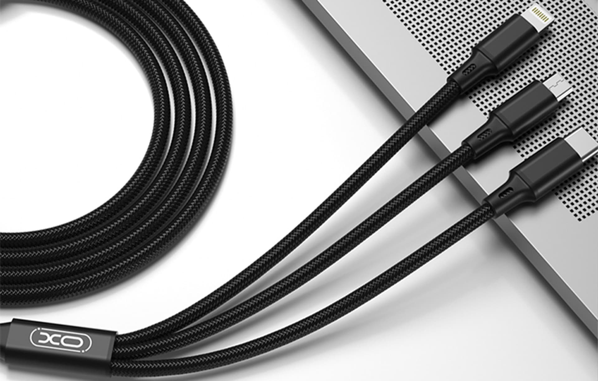 

Kabel USB XO 3w1 USB-C / Lightning / Micro 2,4A 1,2m (czarny)