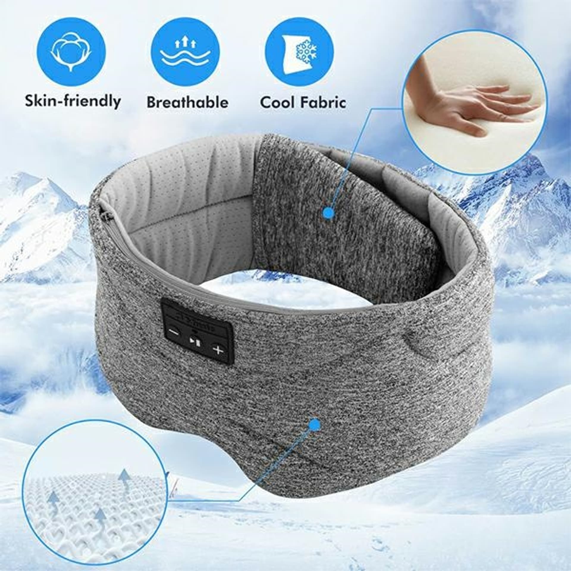 

Maska na oczy do spania z funkcją bluetooth szara /gray
