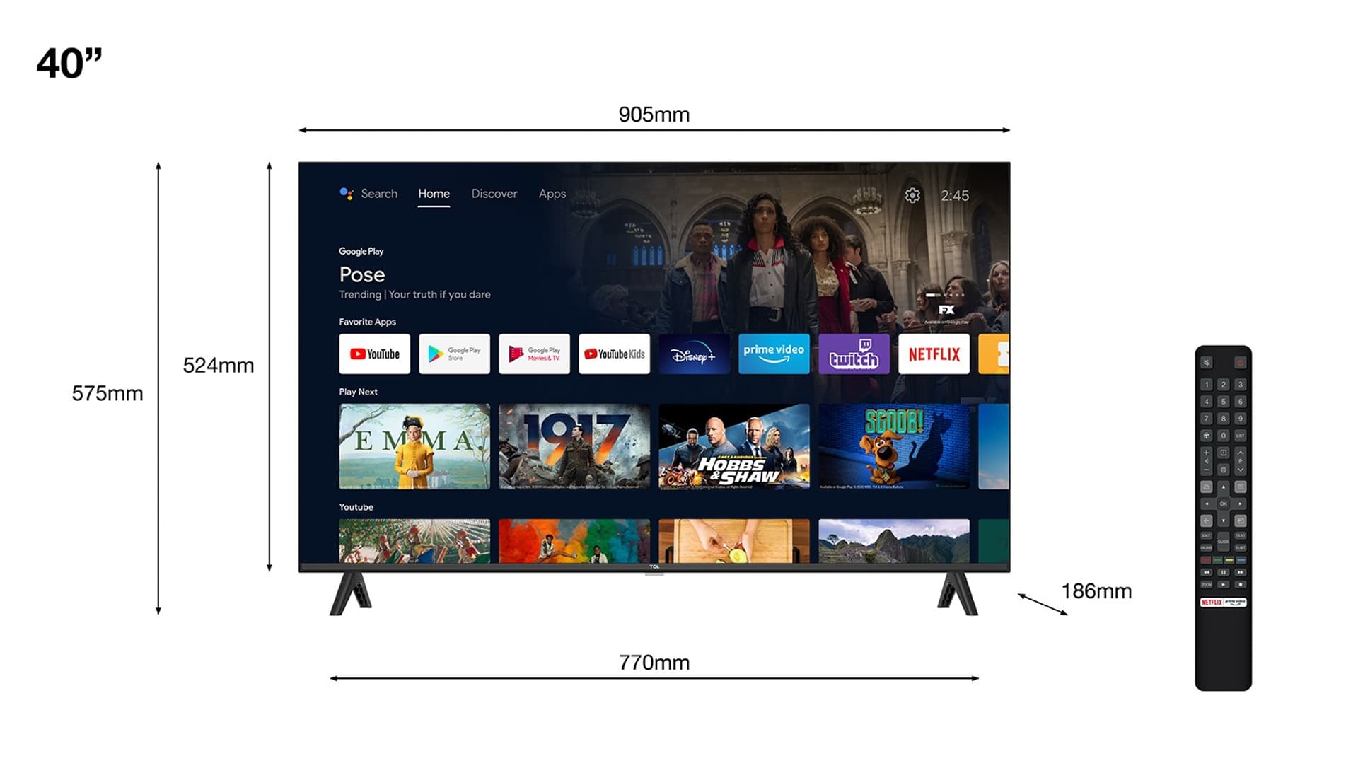 

Telewizor 40" TCL 40S5400A (FHD HDR DVB-T2/HEVC Android)