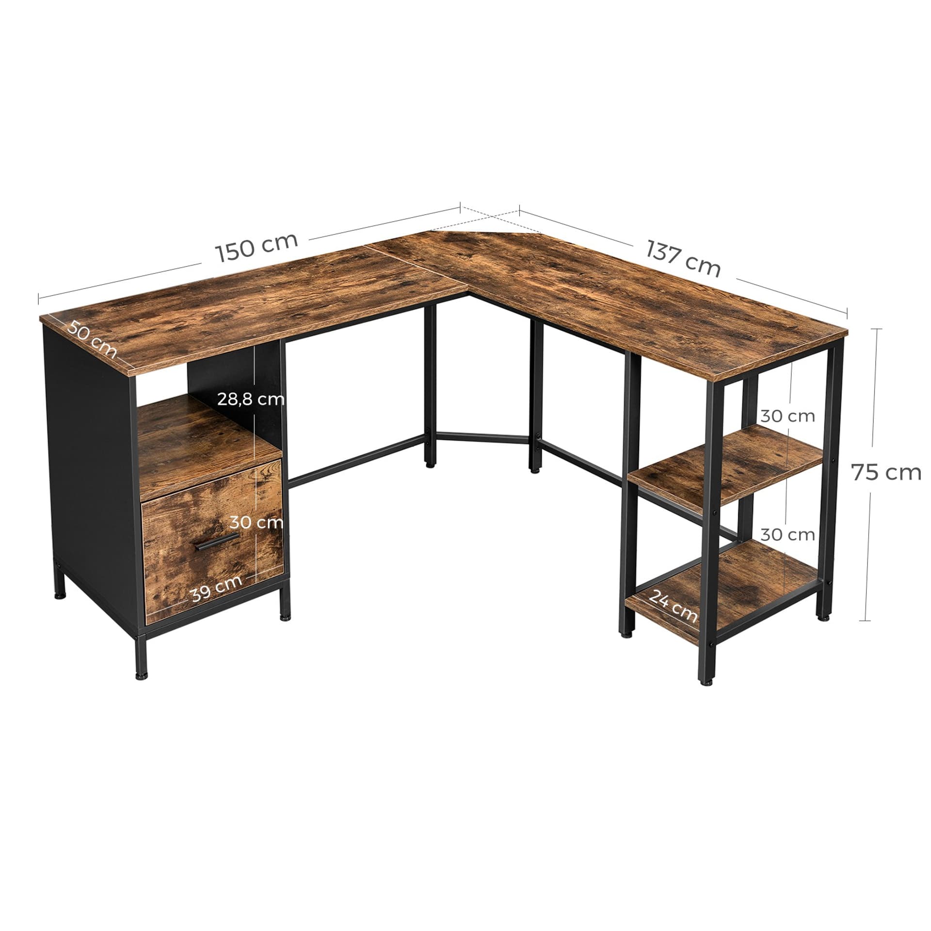 

Biurko komputerowe narożne półki LOFT 150 cm