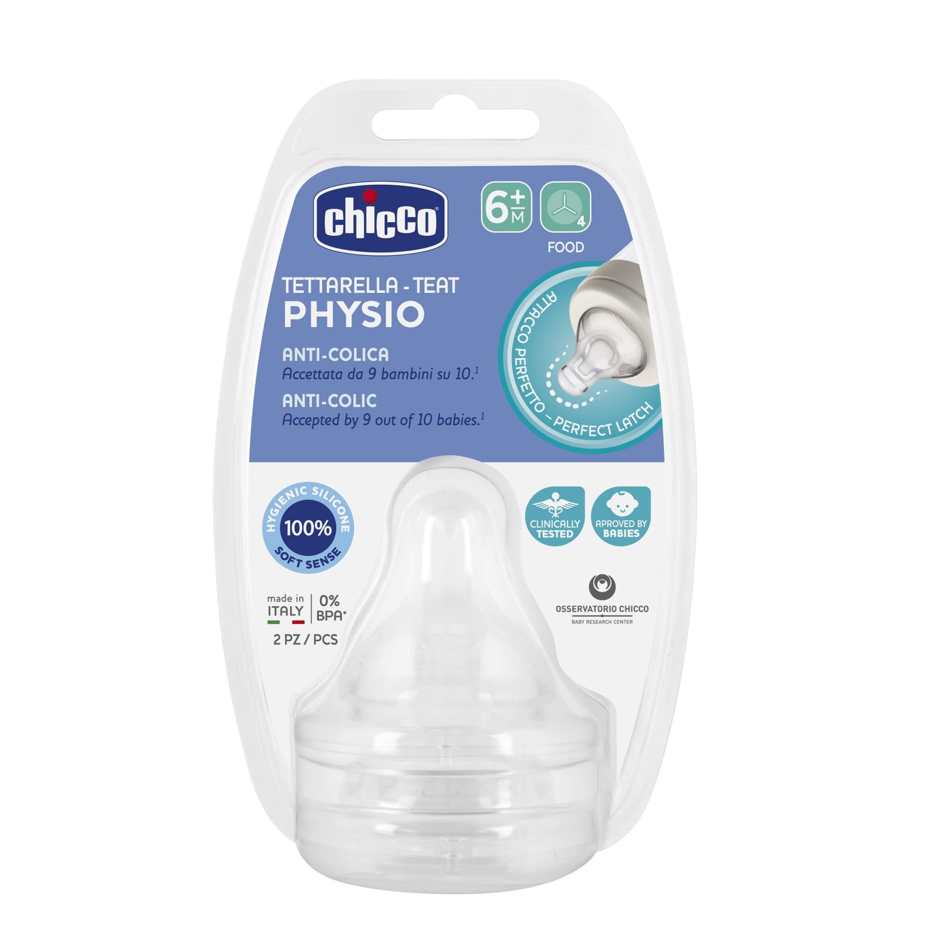 

CHICCO PHYSIO 6M+ 2 SZT Smoczek antykolkowy, przepływ do kaszki