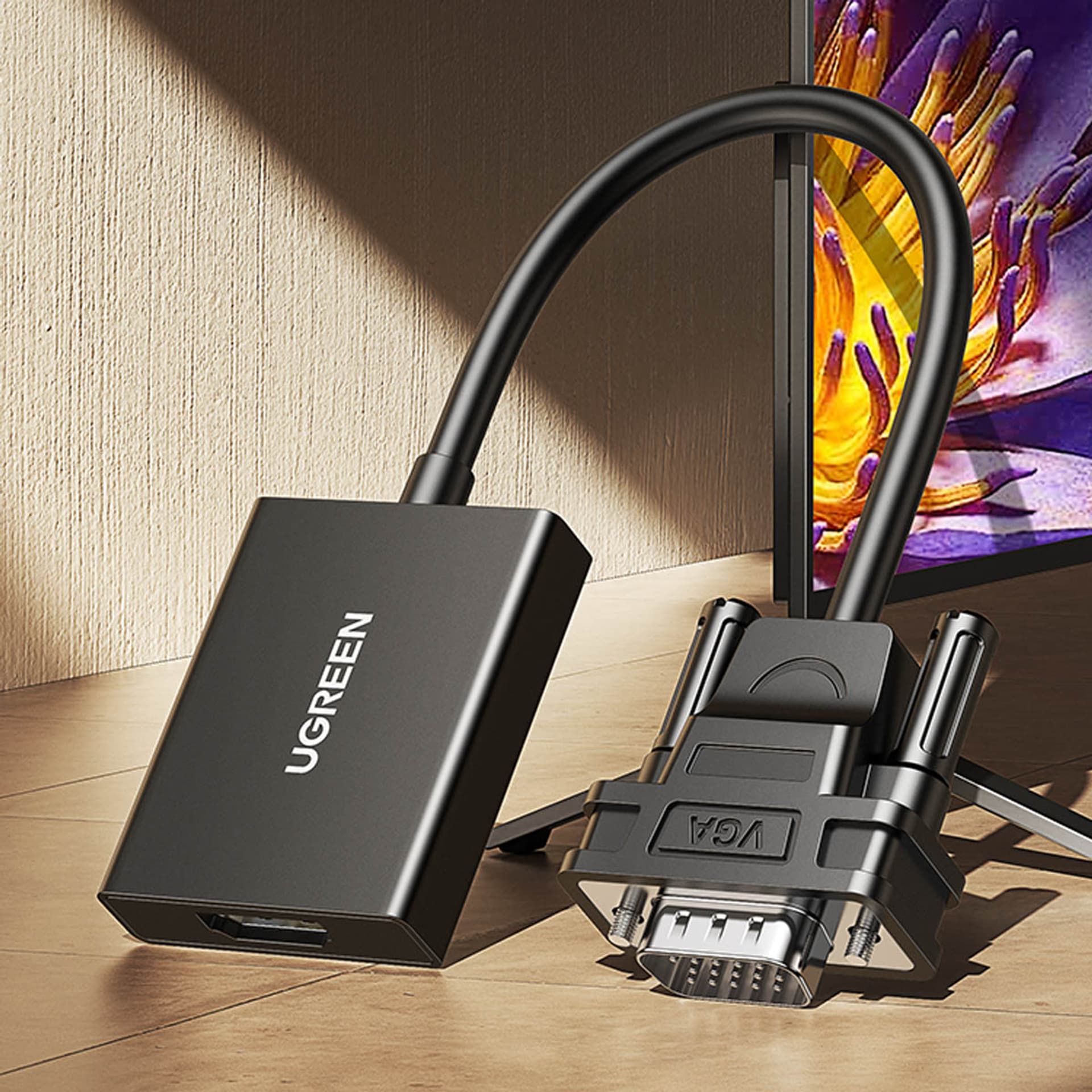 

Ugreen kabel przewód adapter VGA (męski) - HDMI (żeński) 0.15m czarny (CM513)