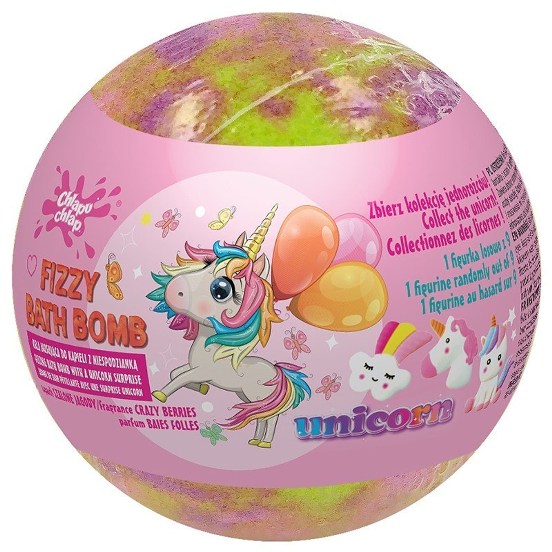 

CHLAPU CHLAP Musująca Kula do kąpieli z niespodzianką Unicorn - Crazy Berries (jagoda) 1szt, Jagoda) 1sz