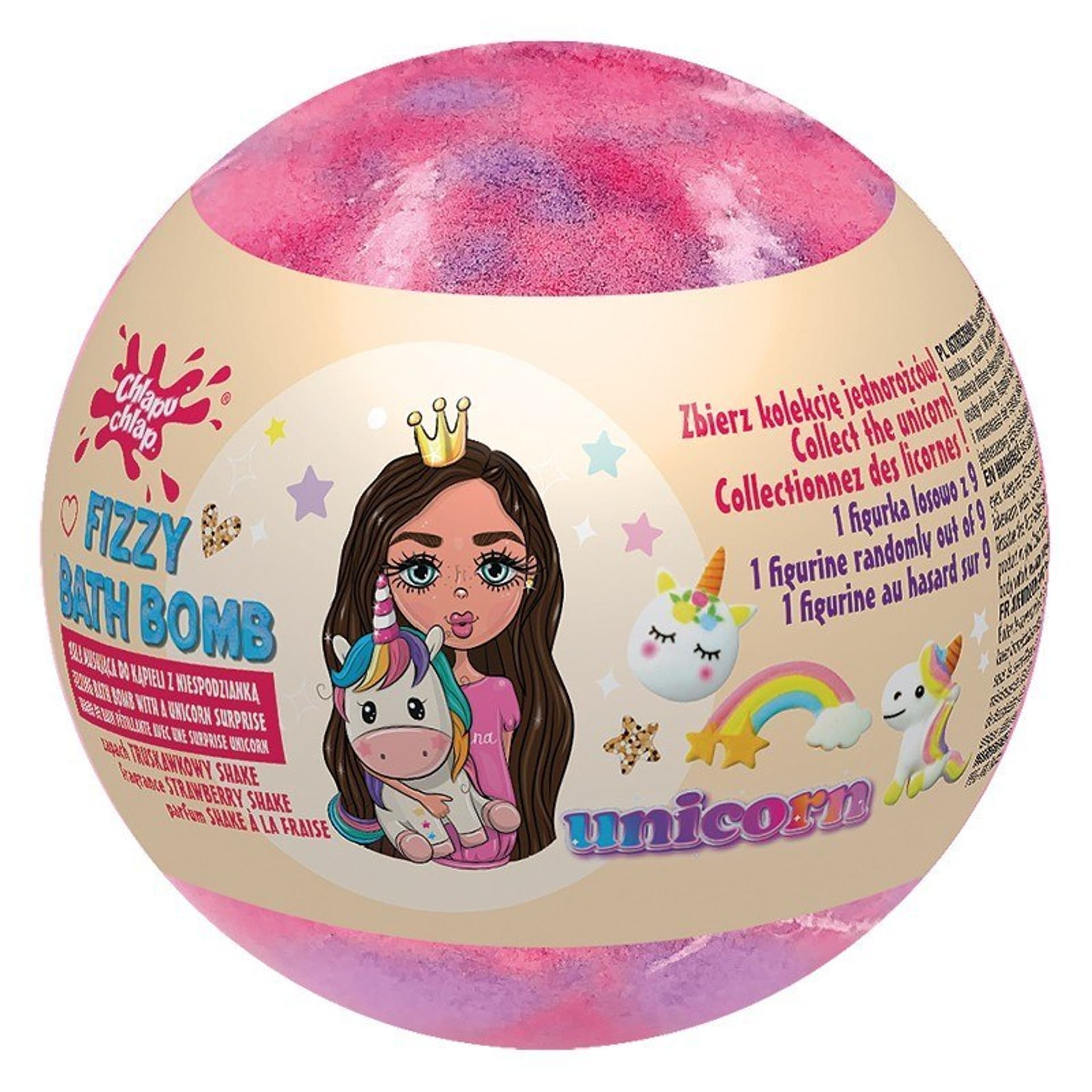 

CHLAPU CHLAP Musująca Kula do kąpieli z niespodzianką Unicorn - Strawberry Shake (truskawka) 1szt, Truskawka) 1sz