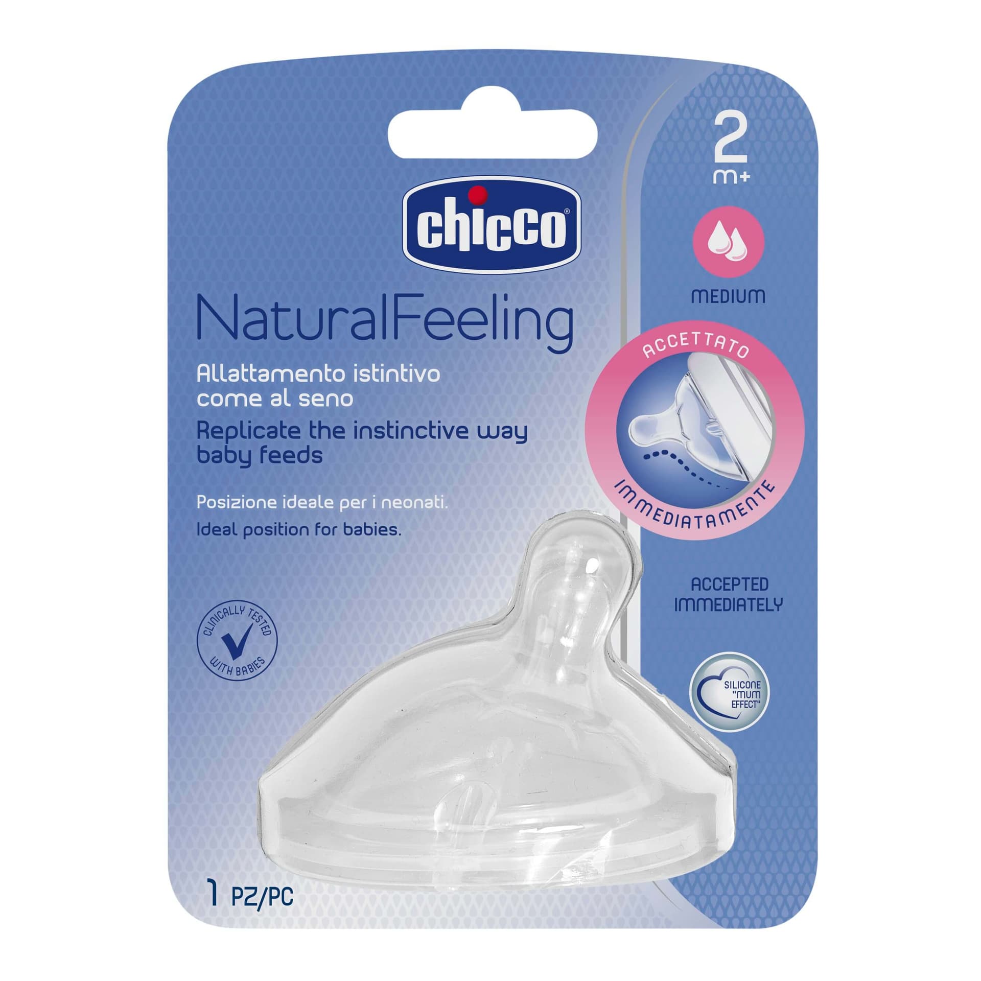 

Chicco Smoczek NaturalFeeling - średni Smoczek antykolkowy 2m+