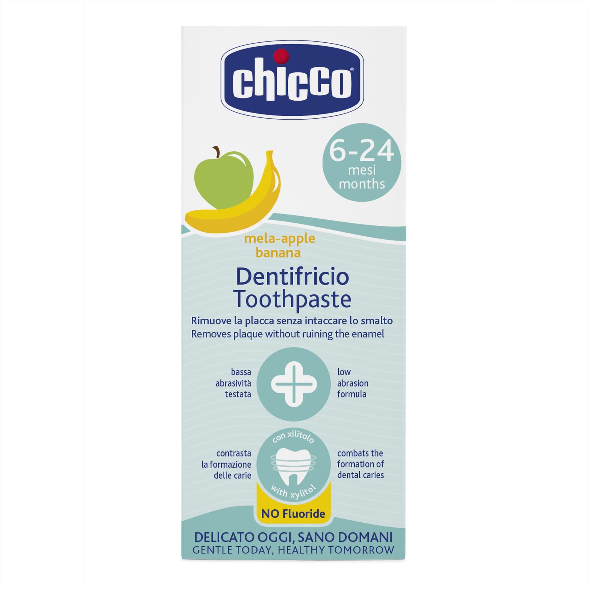 

Chicco Pasta dla dzieci 6m+ bez fluoru Pasta bez fluoru dla dzieci 6m+ jabłkowo-bananowa