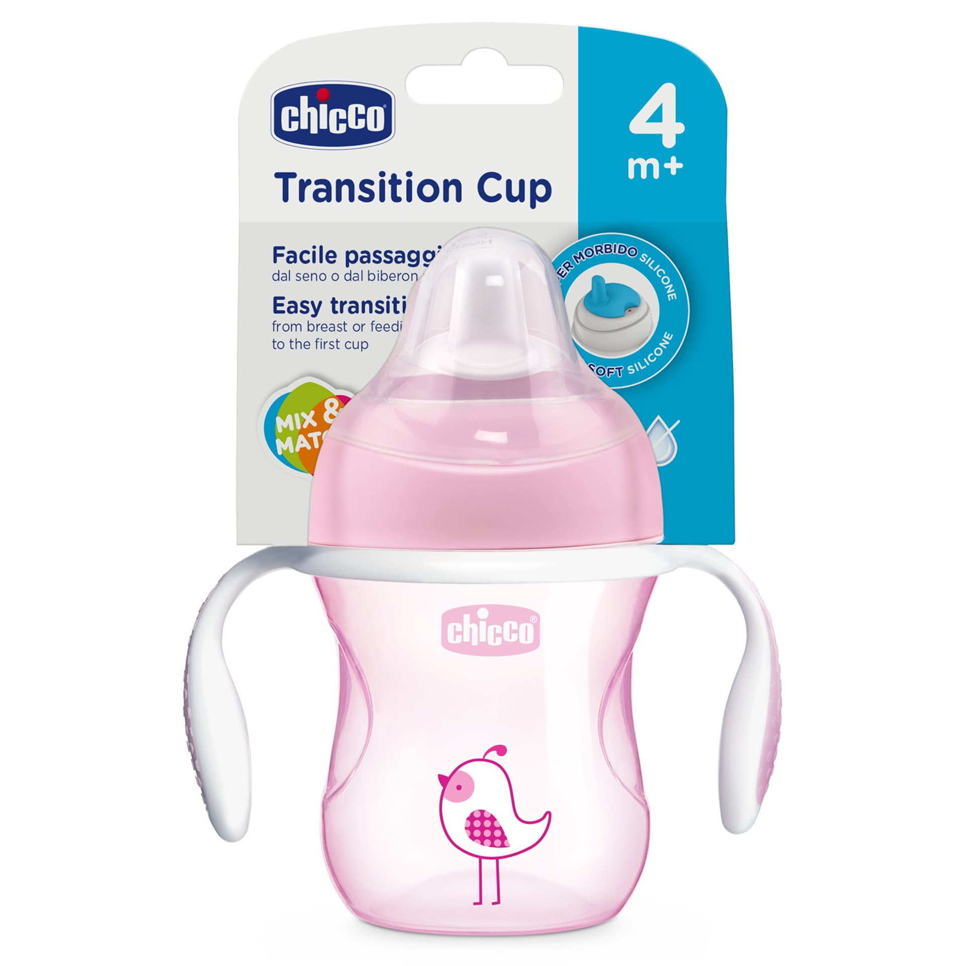 

Chicco Pierwszy Kubek Treningowy z Miękkim Ustnikiem Dziewczynka 4m+ Kubeczek Chicco z silikonowym ustnikiem 200 ml