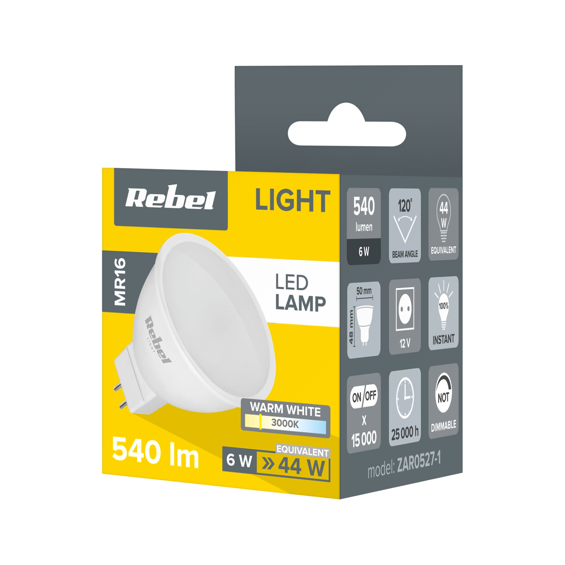 

Lampa LEd Rebel 6W MR16, 3000K, 12V