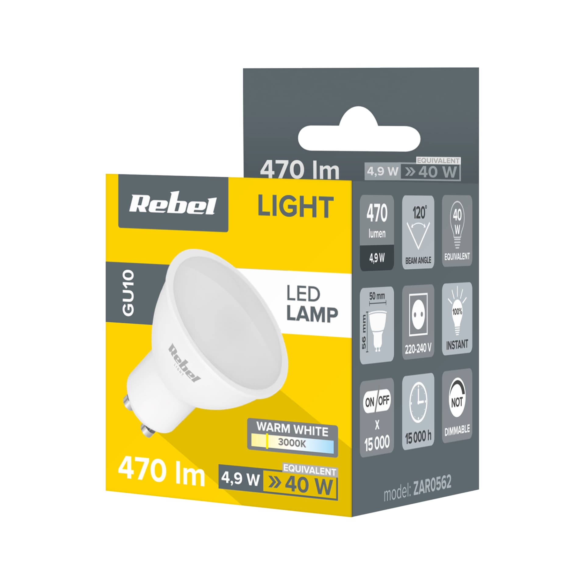 

Lampa Led Rebel 5W GU10, 3000K, 230V