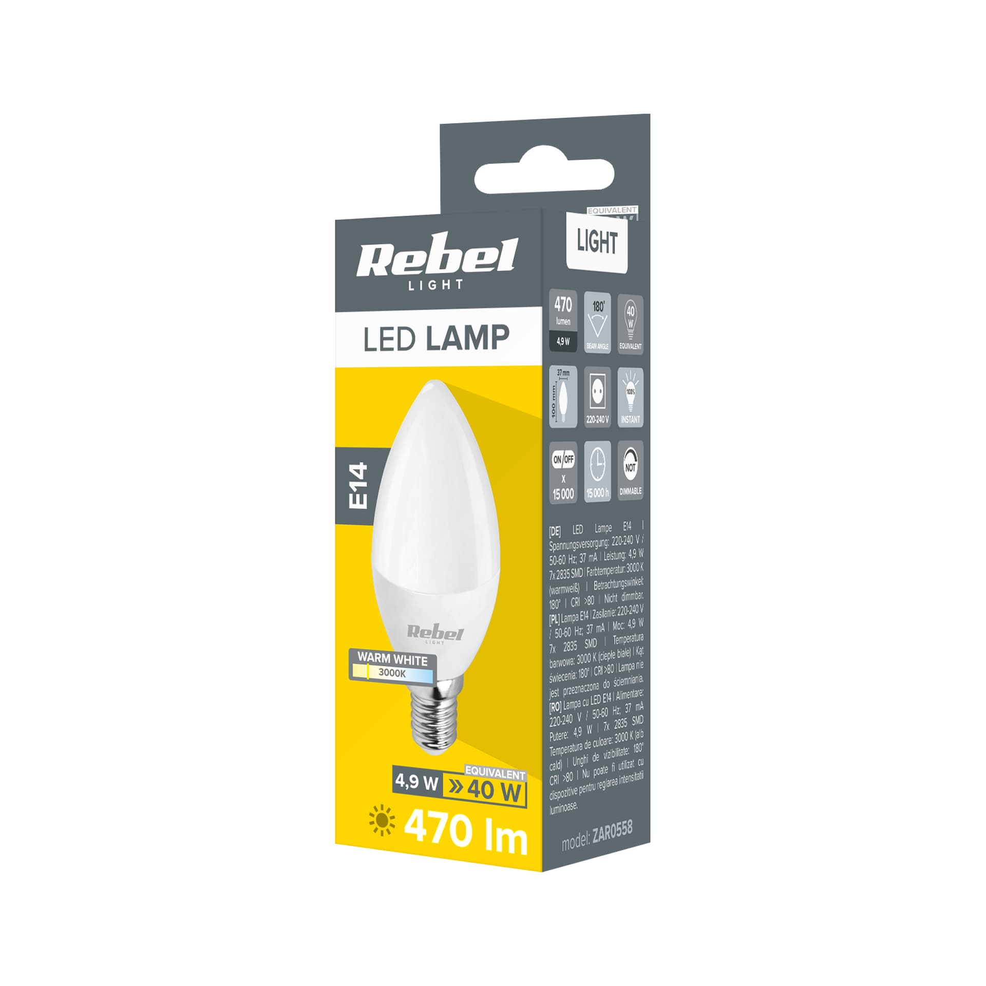 

Lampa Led Rebel 5W świeca, 3000K, 230V