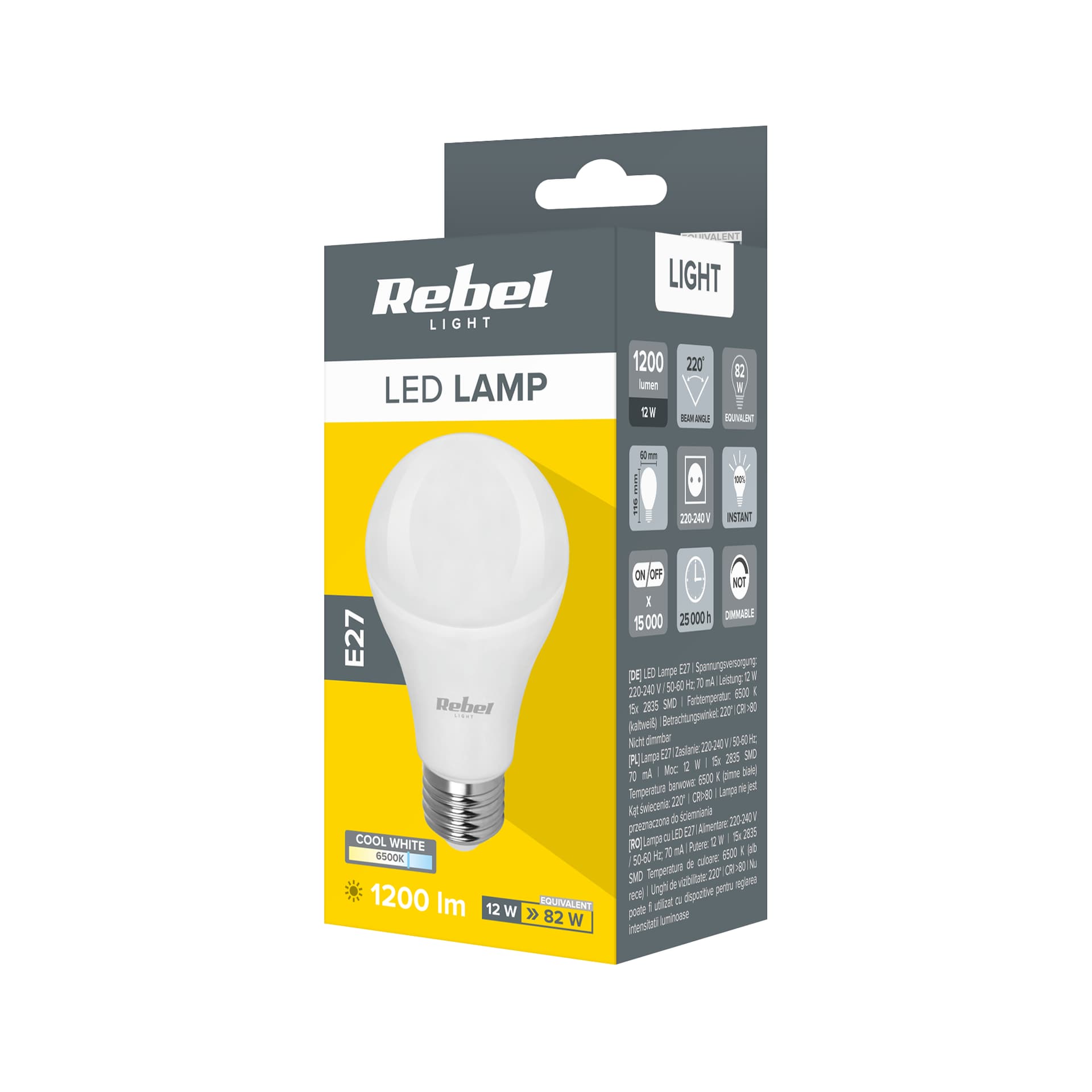 

Lampa Led Rebel A60 12W, E27, 6500K, 230V