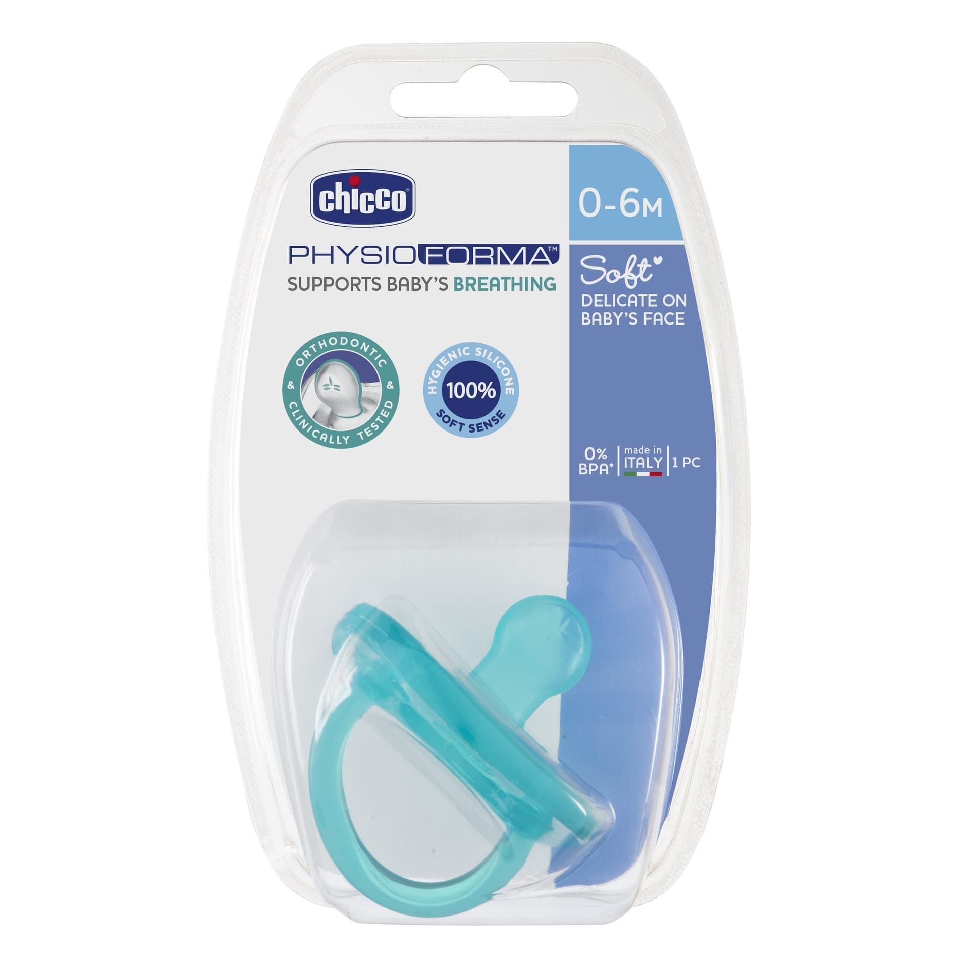 

Chicco Physio Soft Smoczek 0m+-niebieski Smoczek uspokajający 0m+