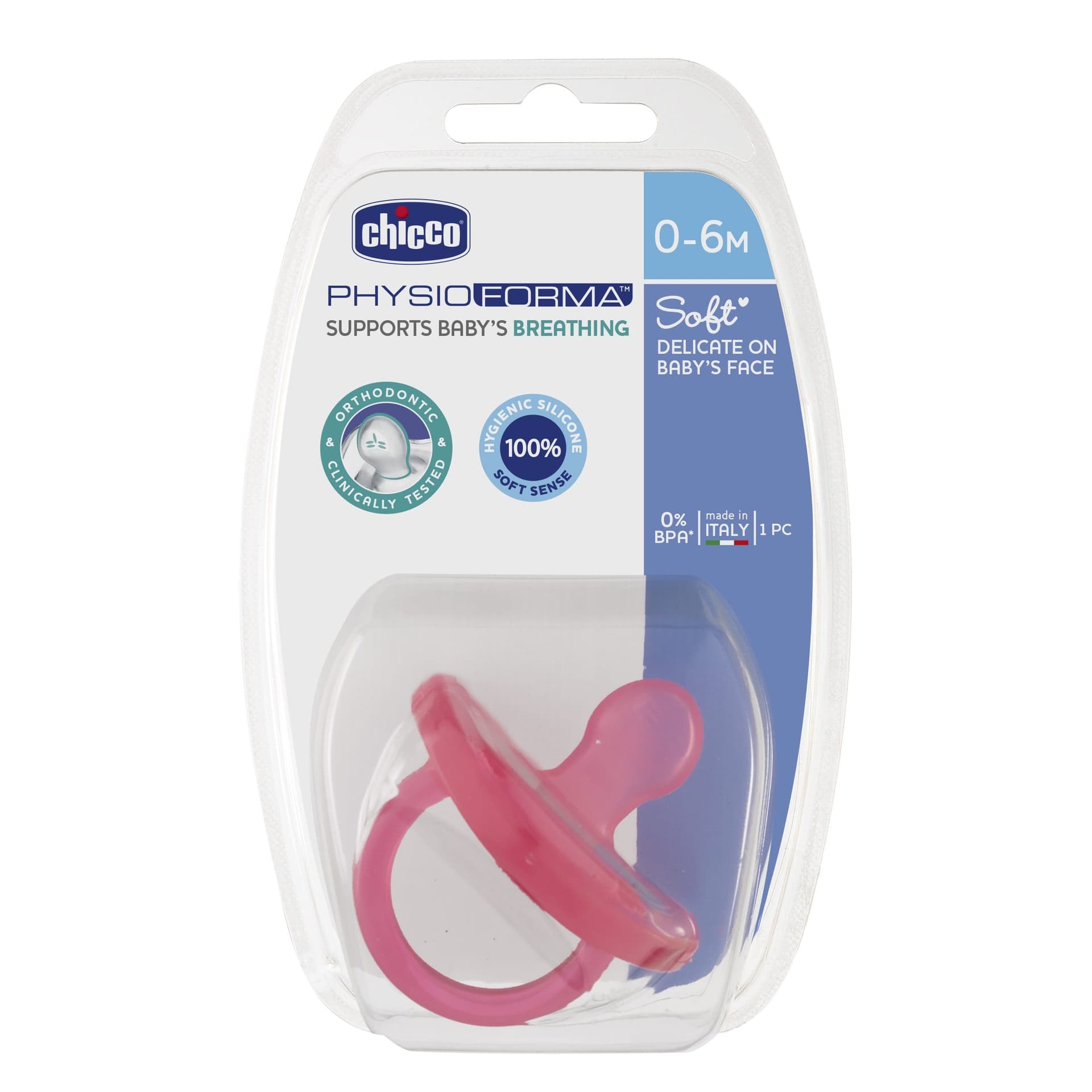 

Chicco Physio Soft Smoczek 0m+-różowy Smoczek uspokajający 0m+