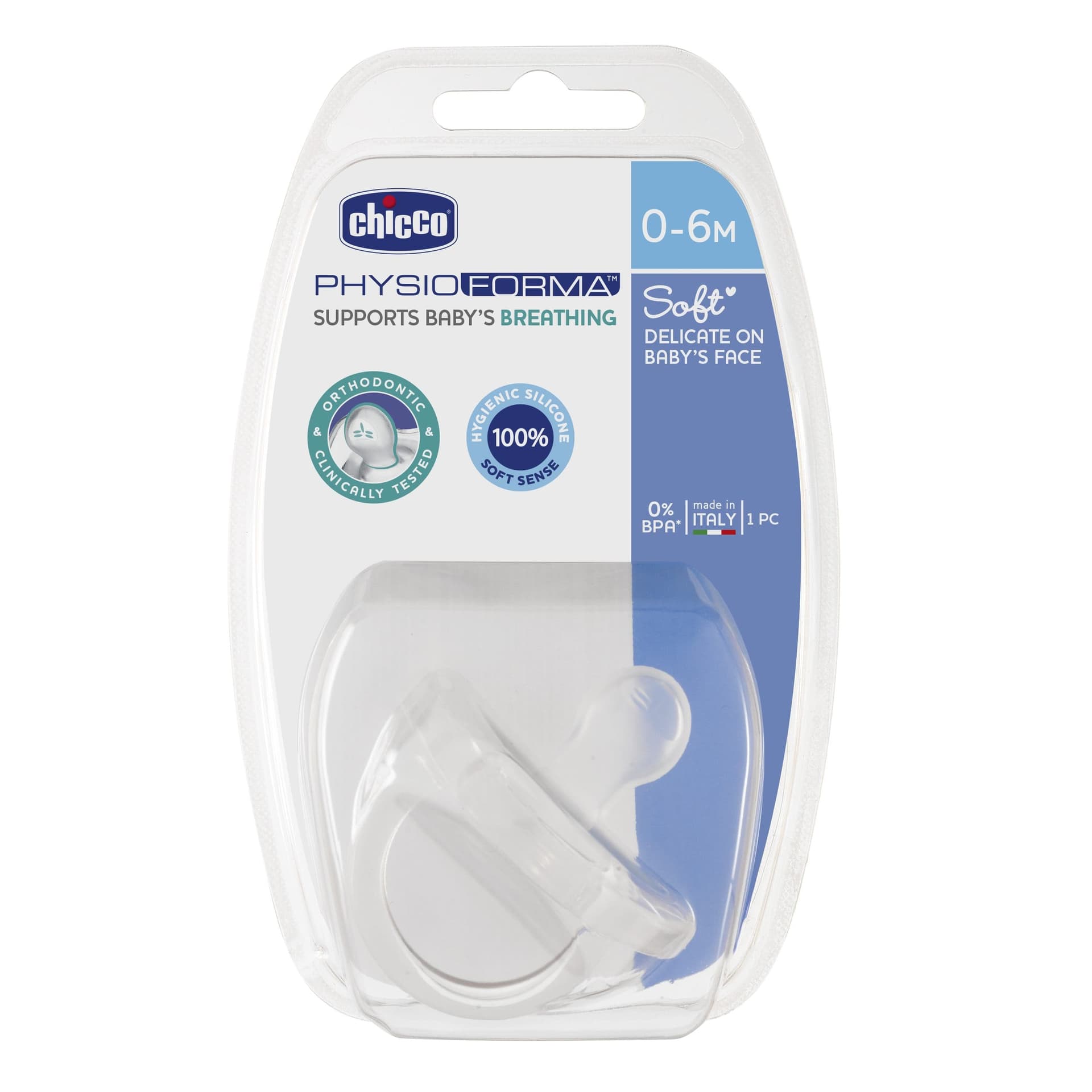 

Chicco Physio Soft Smoczek 0m+-bezbarwny Smoczek uspokajający silikonowy 0m+