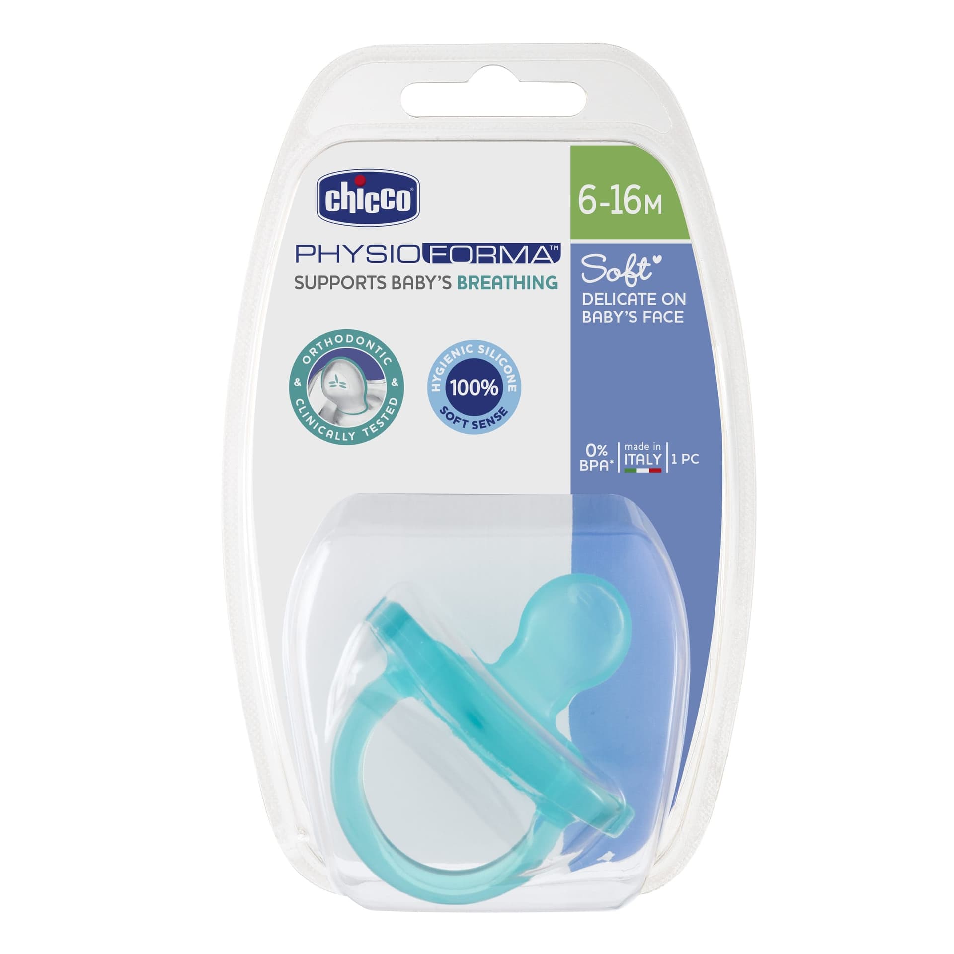 

Chicco Physio Soft Smoczek 6m+-niebieski Smoczek uspokajający silikonowy 6m+