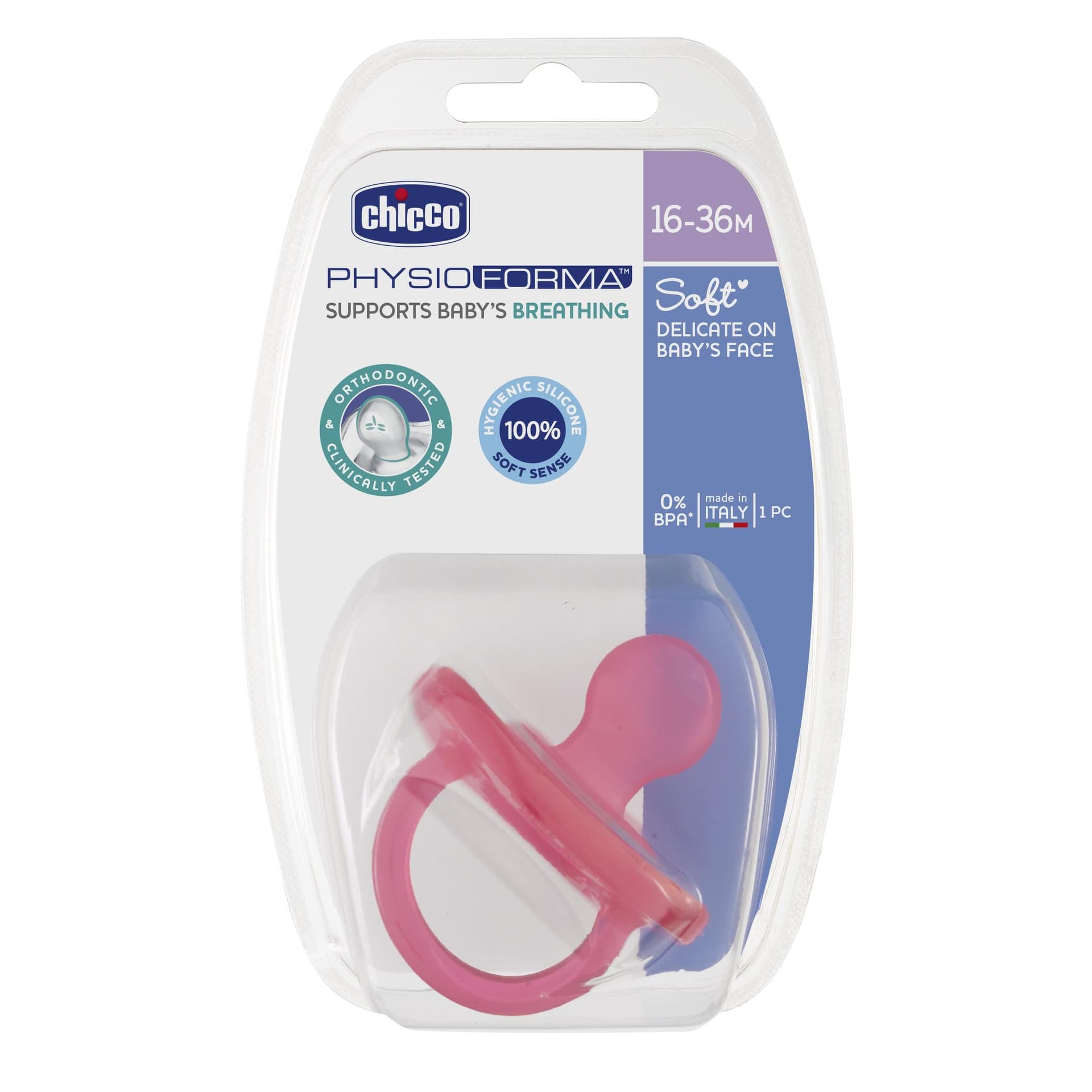 

Chicco Physio Soft Smoczek 12m+-różowy Smoczek uspokajający silikonowy 12m+