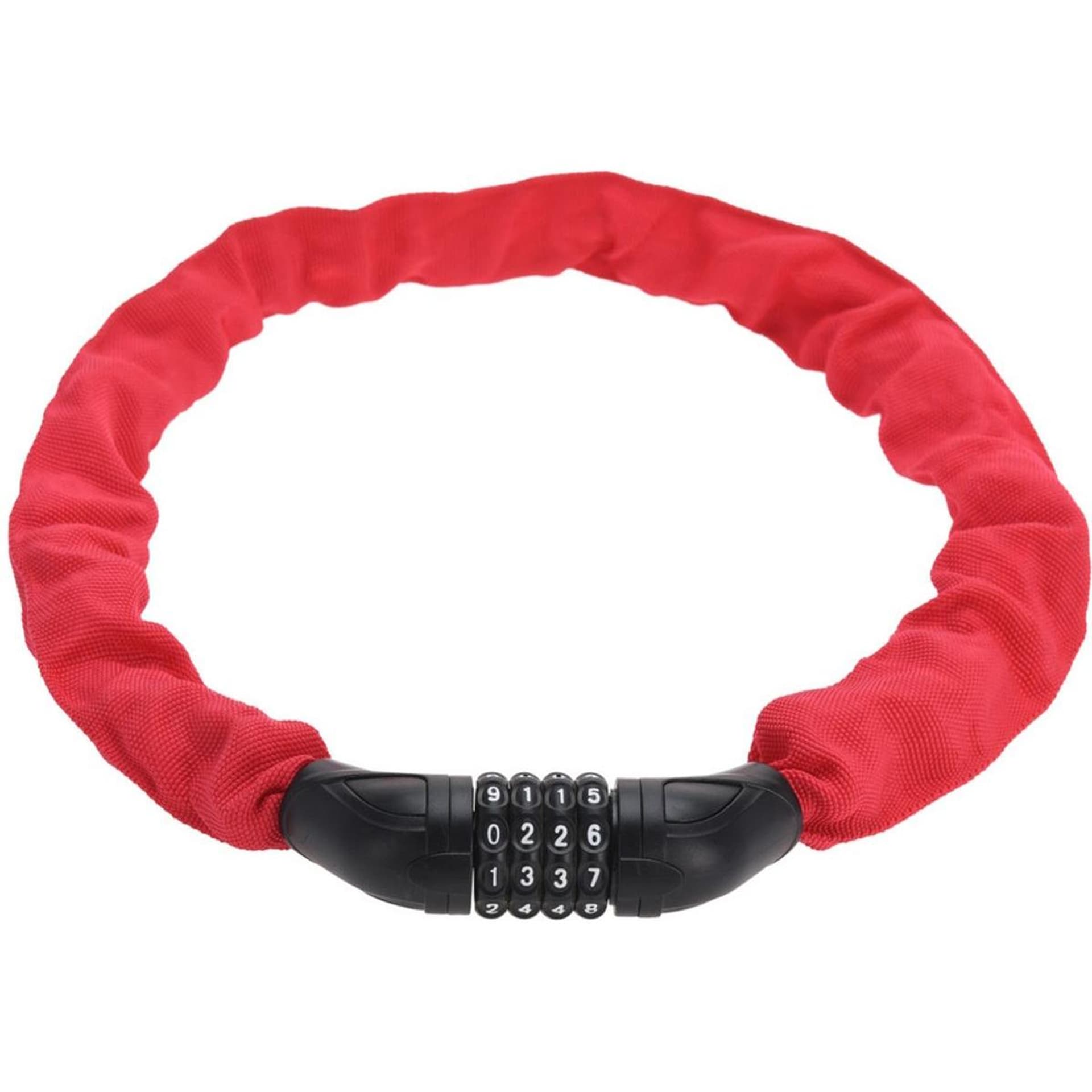 

ZAPIĘCIE ROWEROWE XQMAX ŁAŃCUCH NA SZYFR DŁ.90CM CZERWONY