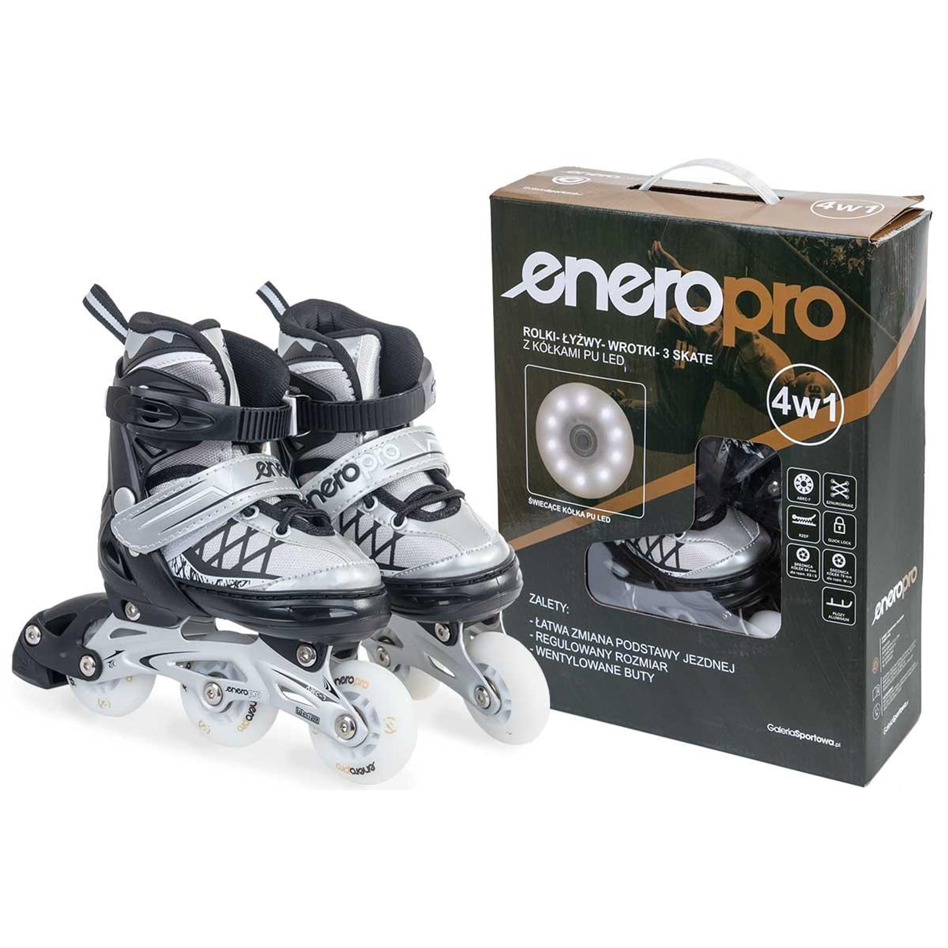 

ŁYŻWOROLKI-WROTKI-ŁYŻWY 4W1 ENERO PRO LED 26-29 SZARE