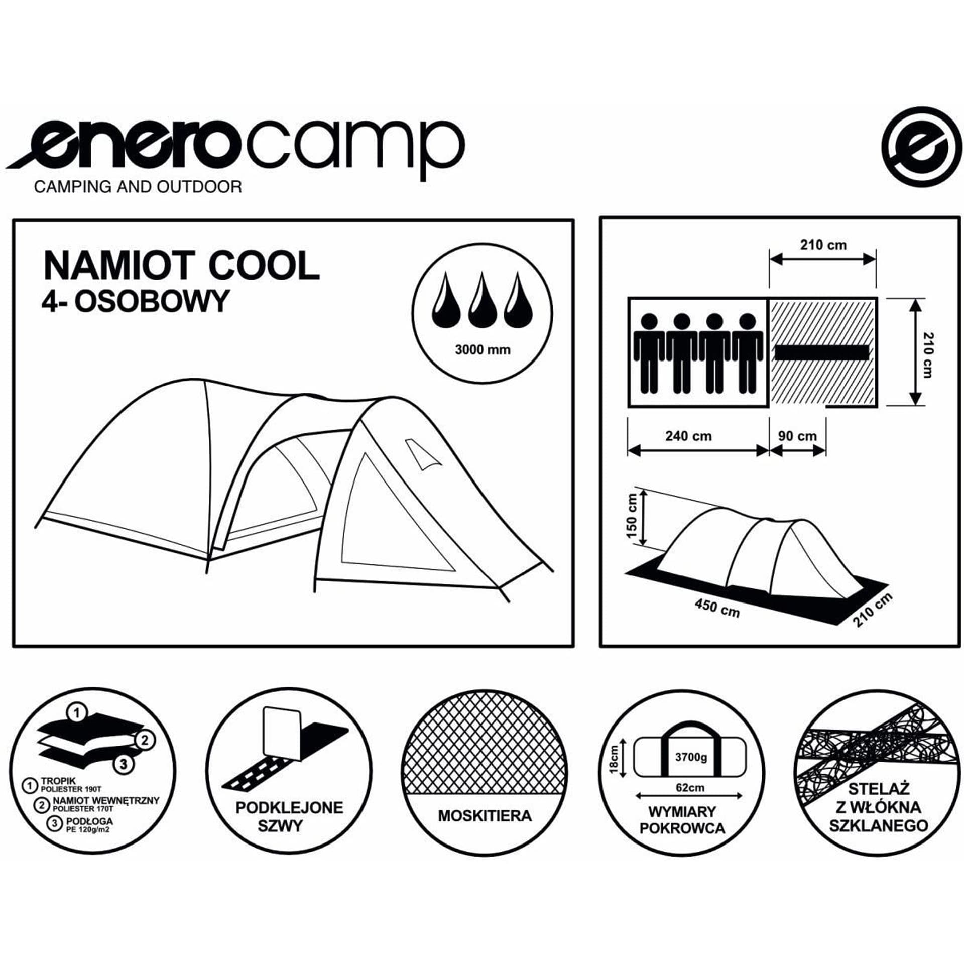 

NAMIOT 4 OSOBOWY COOL CZARNO-NIEBIESKI ENERO CAMP