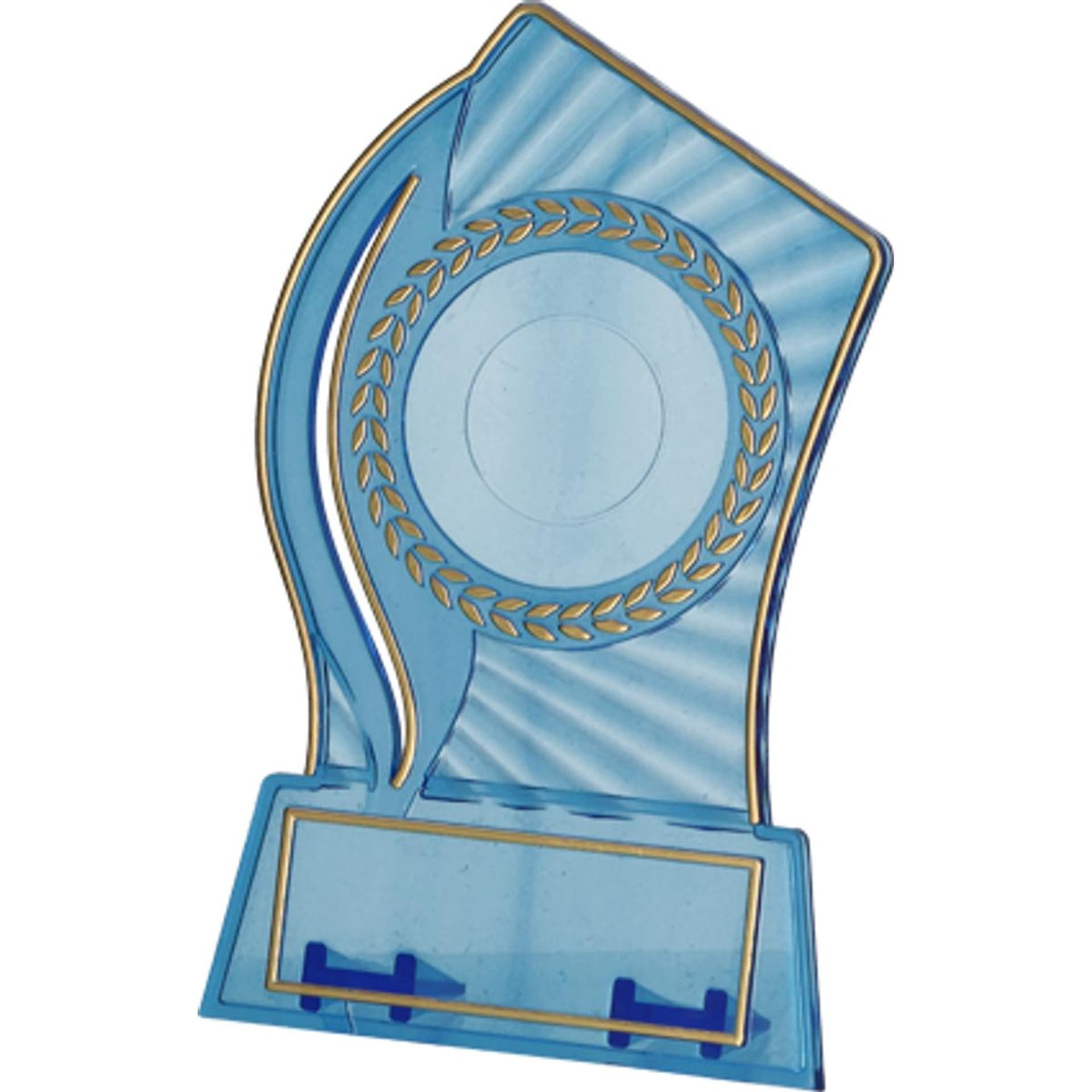 

Trofeum plastikowe - przezroczysto - złote z miejscem na wklejkę 25/40mm i tabliczkę 56mmX18mm T-M