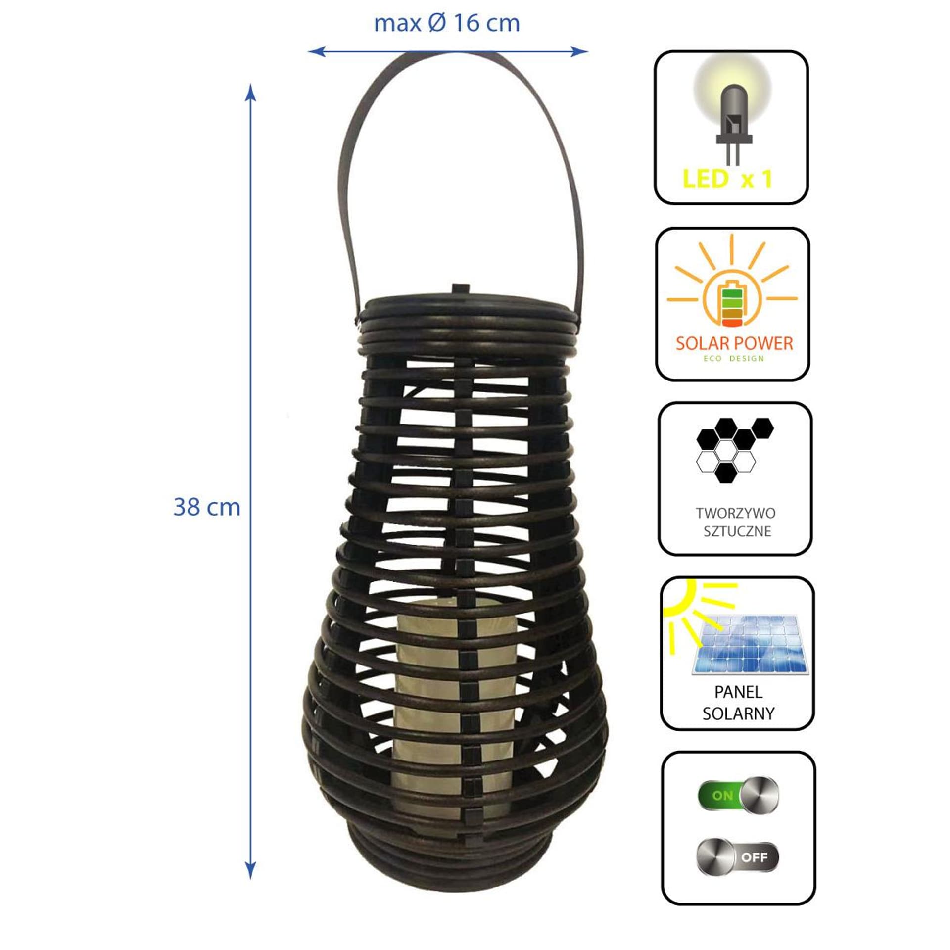 

LAMPA SOLARNA RATANOWA 26,5CM BRĄZOWA