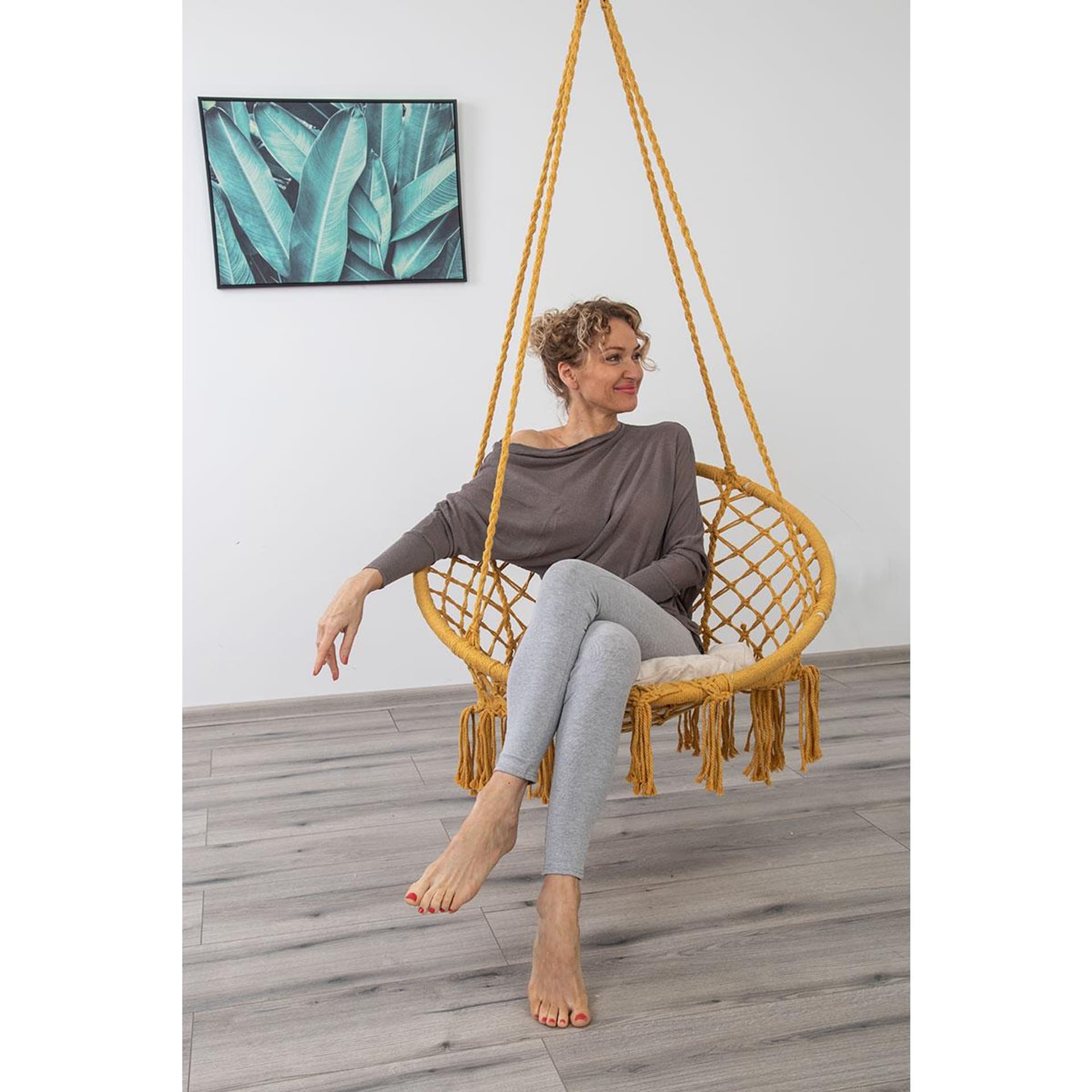 

HUŚTAWKA HAMAK AŻUROWY FOTEL WISZĄCY 80x60CM Z PODUSZKĄ MIODOWY