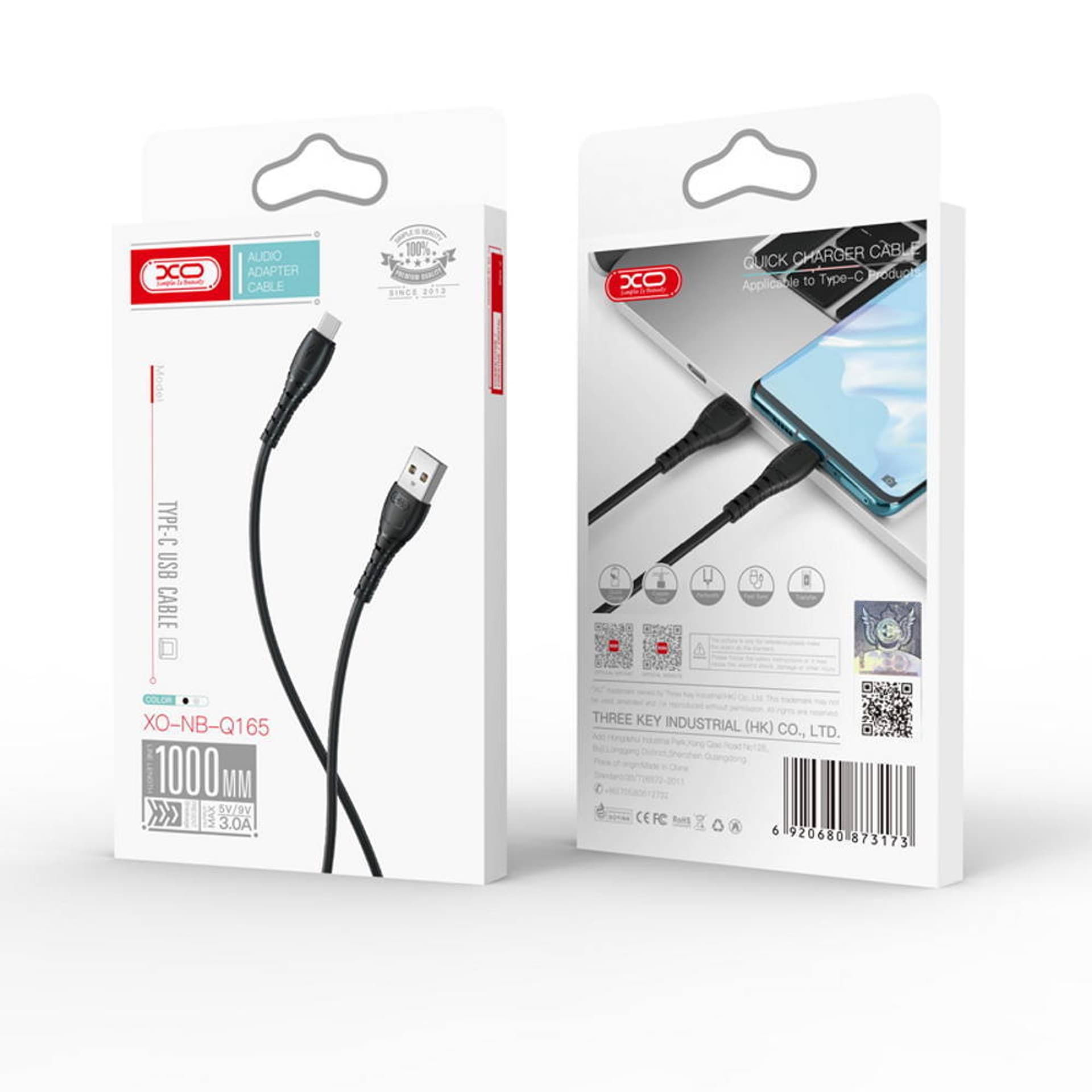 

Kabel 3A 1m USB - USB-C XO NB-Q165 czarny