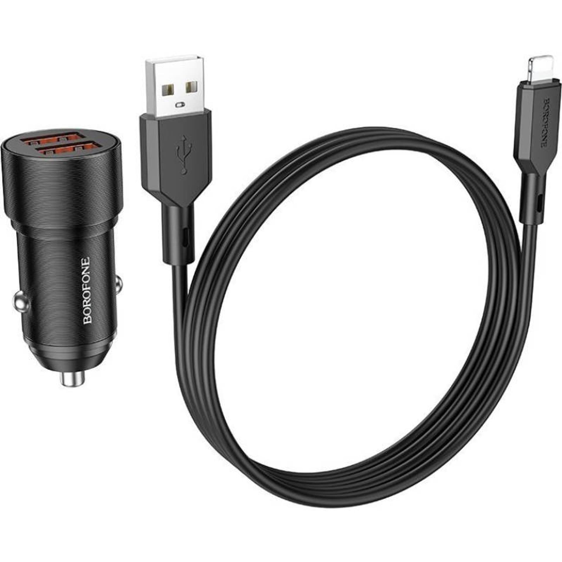 

Ładowarka Samochodowa 12W 2x USB + Kabel USB - Lightning BOROFONE BZ19 czarne